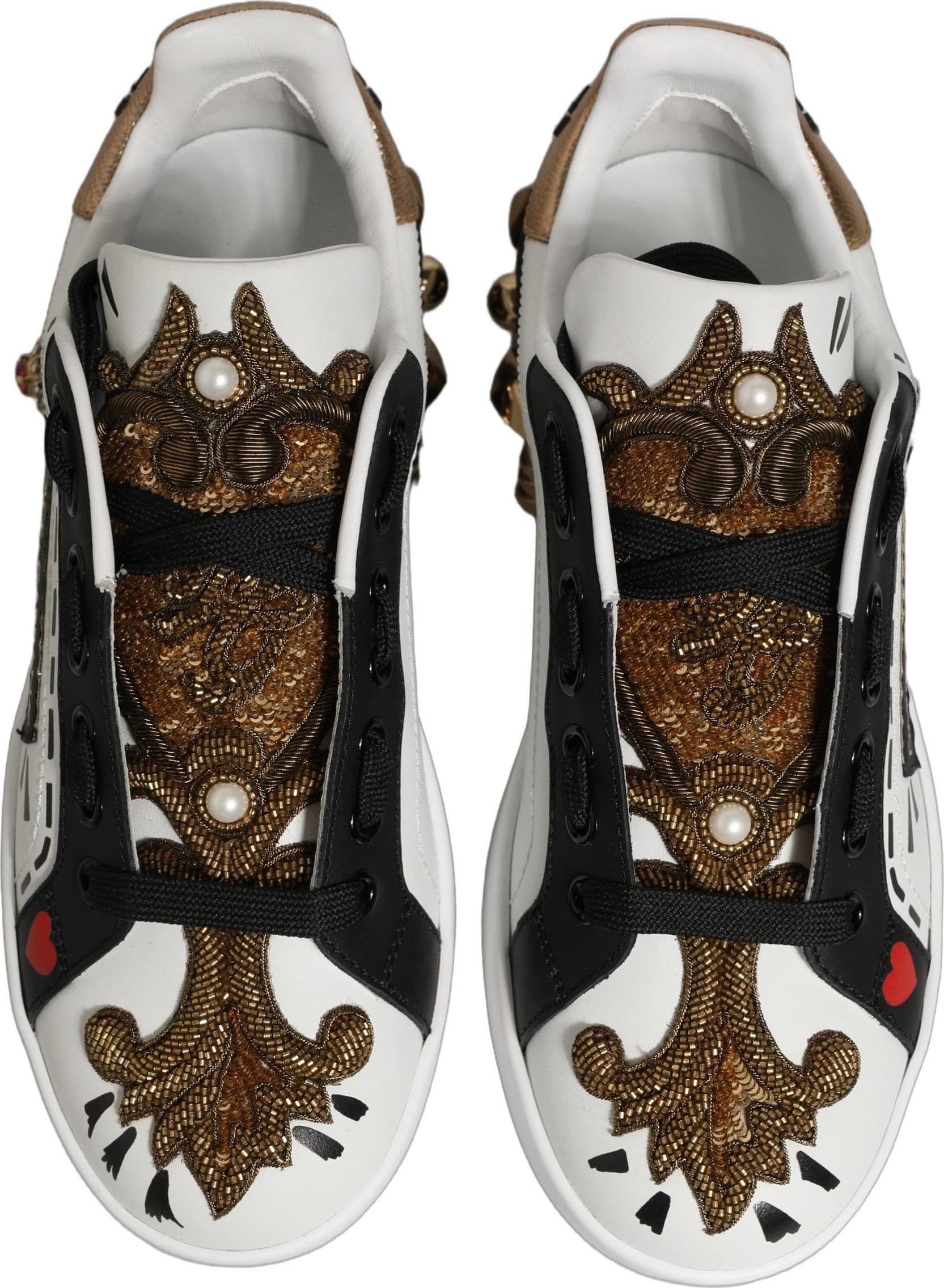 Dolce & Gabbana White Gold Studded Portofino Sneakers Shoes - 7