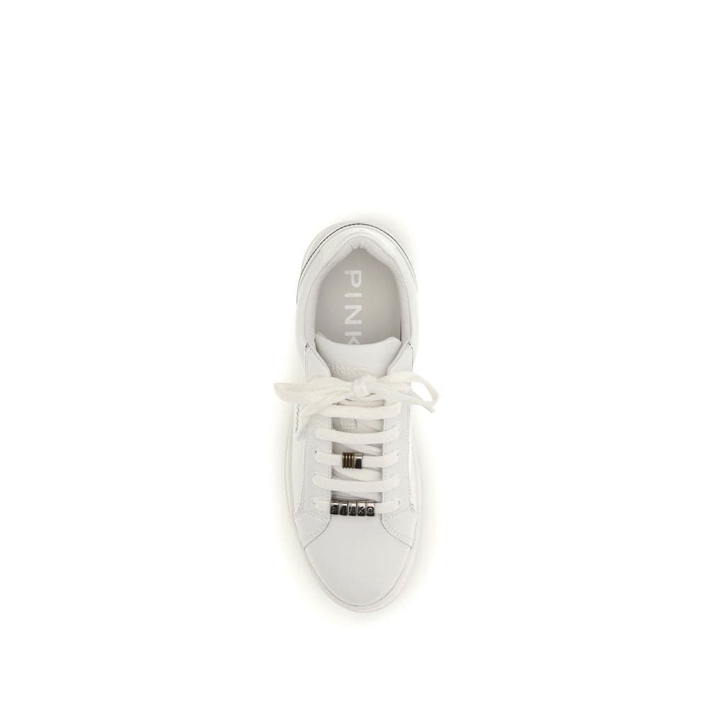 PINKO White Calf Leather Bos Taurus Low Top Sneakers - 4