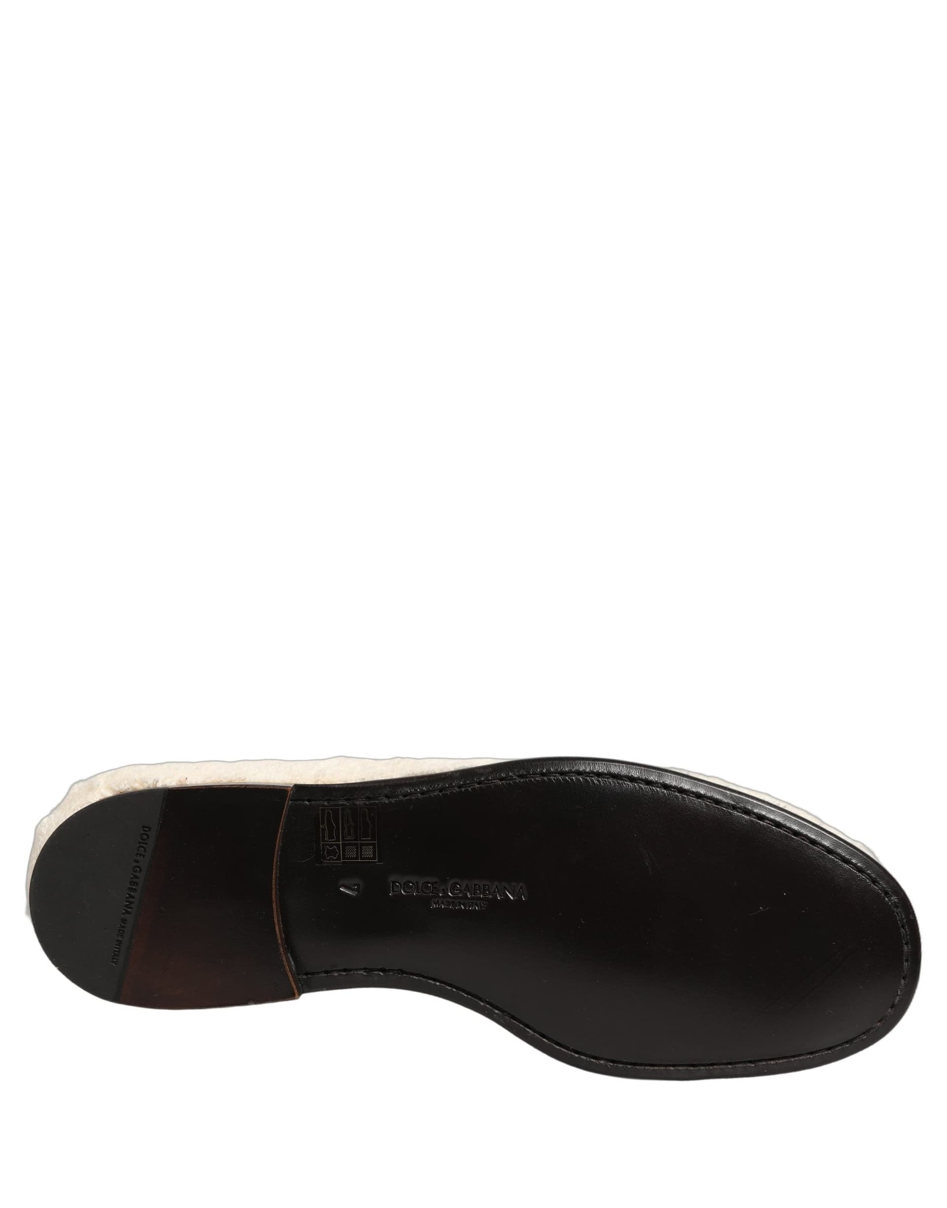Dolce & Gabbana White Fur Shearling Men Dress Loafers Shoes - 8