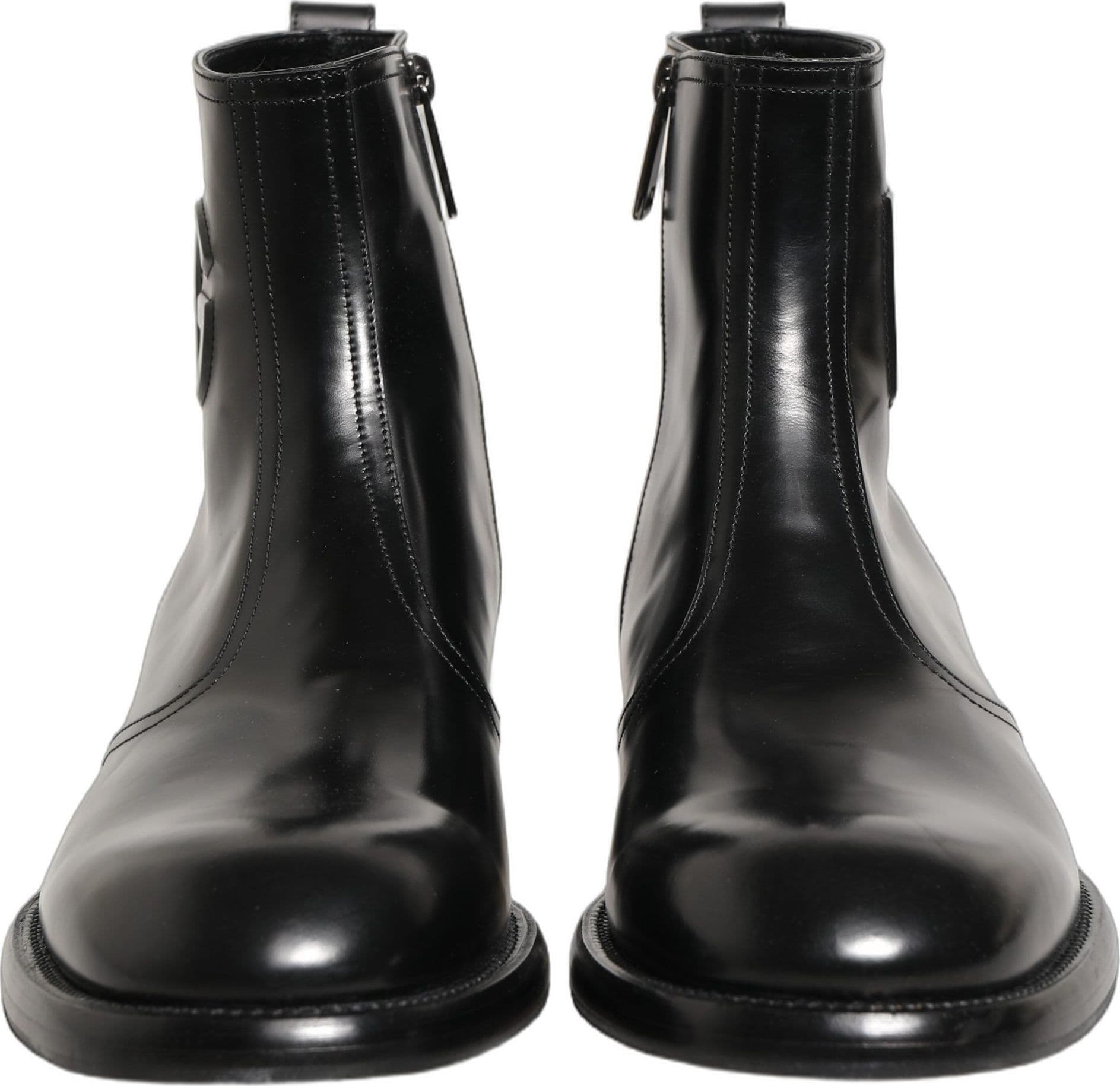 Dolce & Gabbana Black Leather Embossed Logo Ankle Boots Shoes - 2