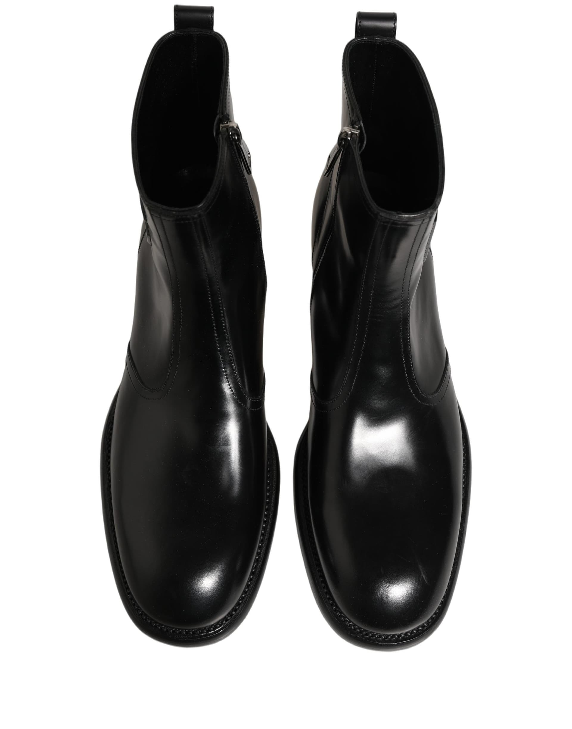 Dolce & Gabbana Black Leather Embossed Logo Ankle Boots Shoes - 3