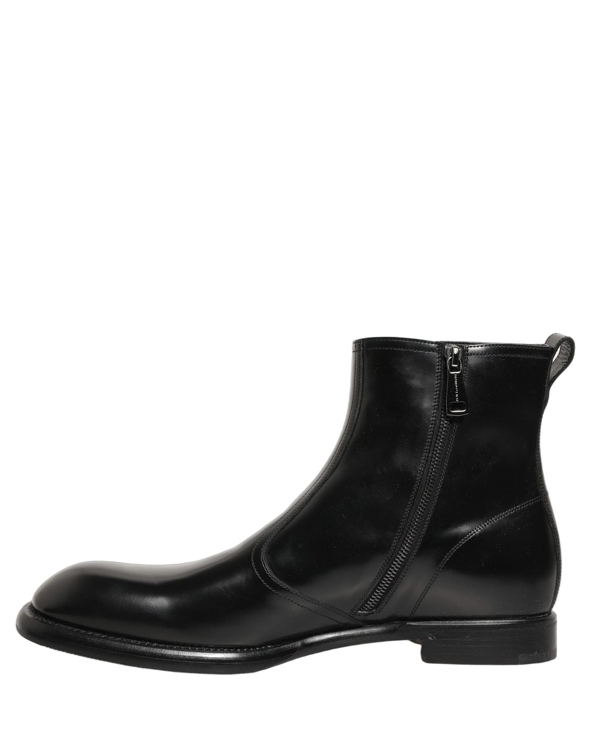 Dolce & Gabbana Black Leather Embossed Logo Ankle Boots Shoes - 6