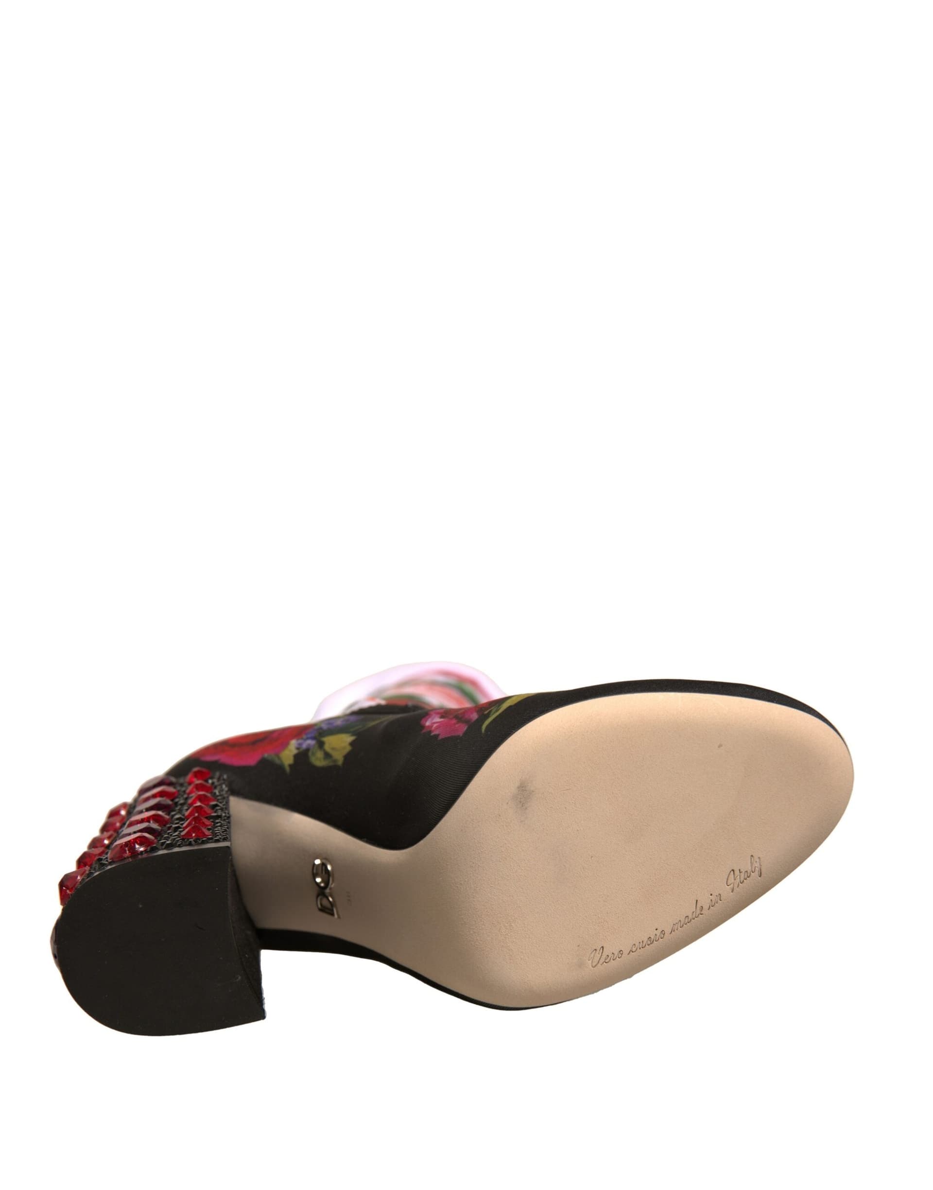 Dolce & Gabbana Black Floral Socks Crystal Boots Jersey Shoes - 6