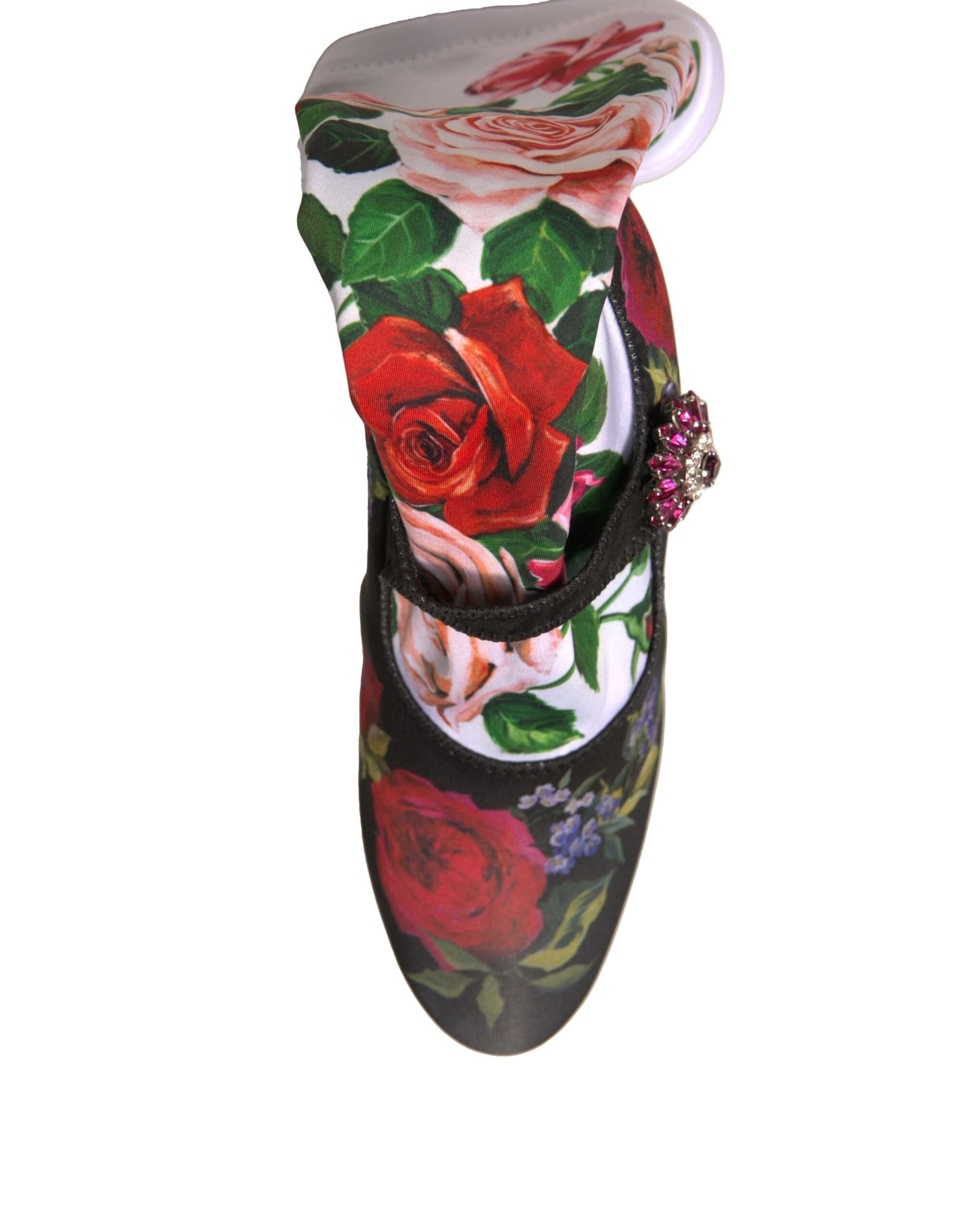 Dolce & Gabbana Black Floral Socks Crystal Boots Jersey Shoes - 7