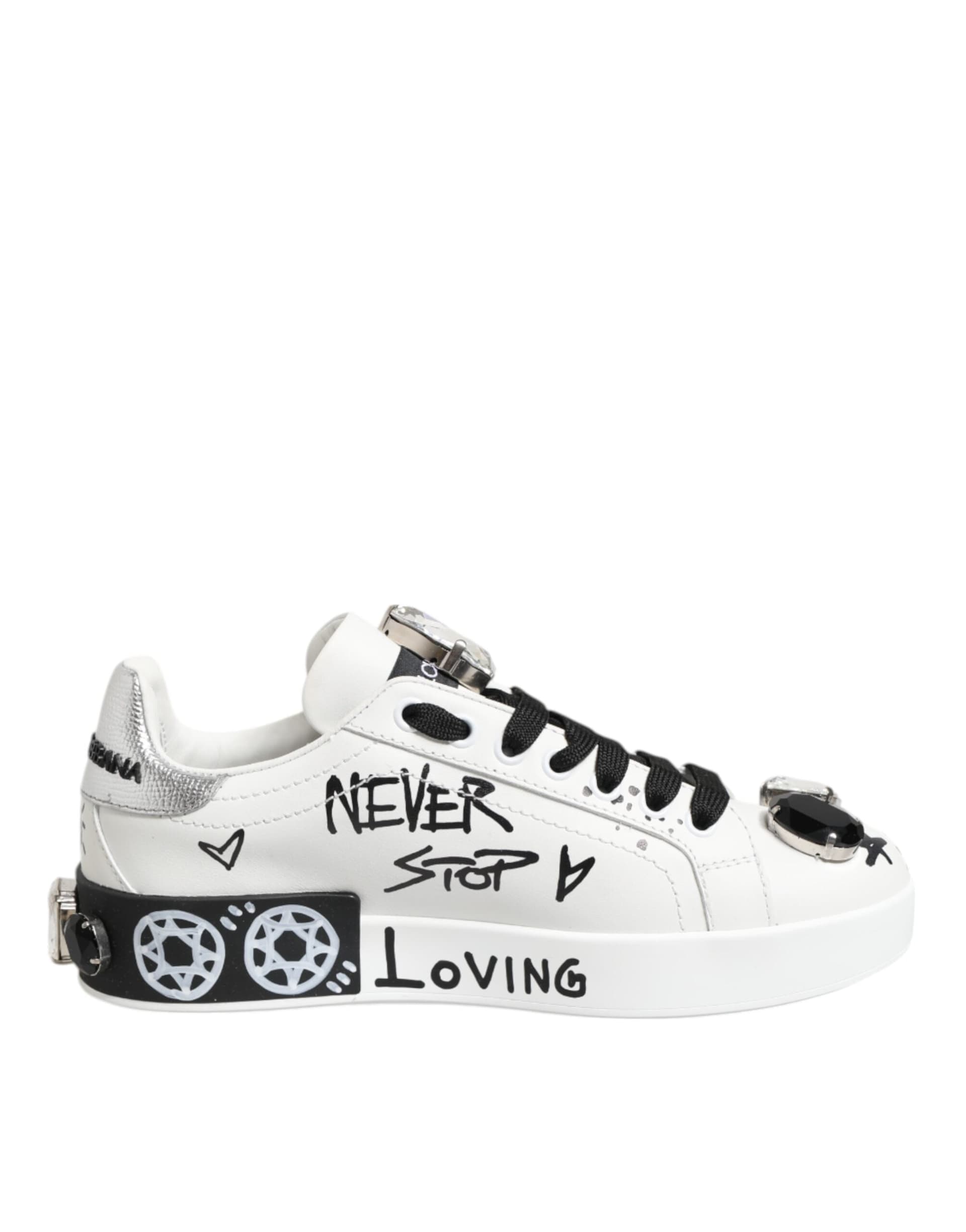 Dolce & Gabbana White Portofino Crystal Sneakers  Shoes - 6