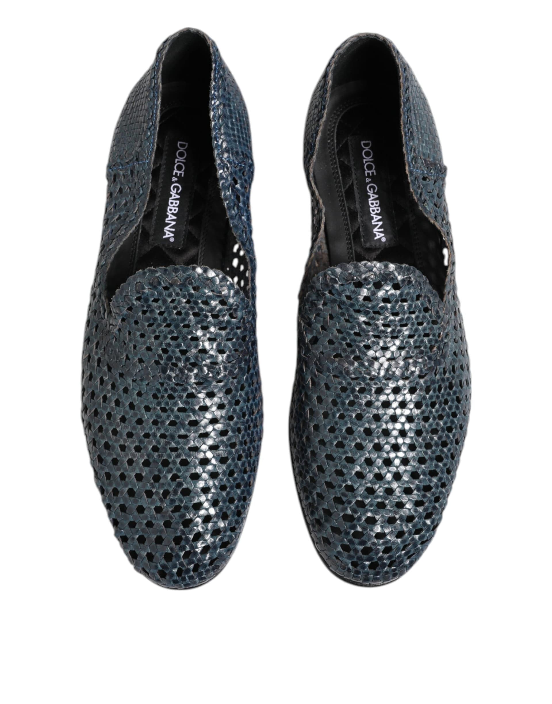 Dolce & Gabbana Blue Woven Leather Slip On Loafers Shoes - 2