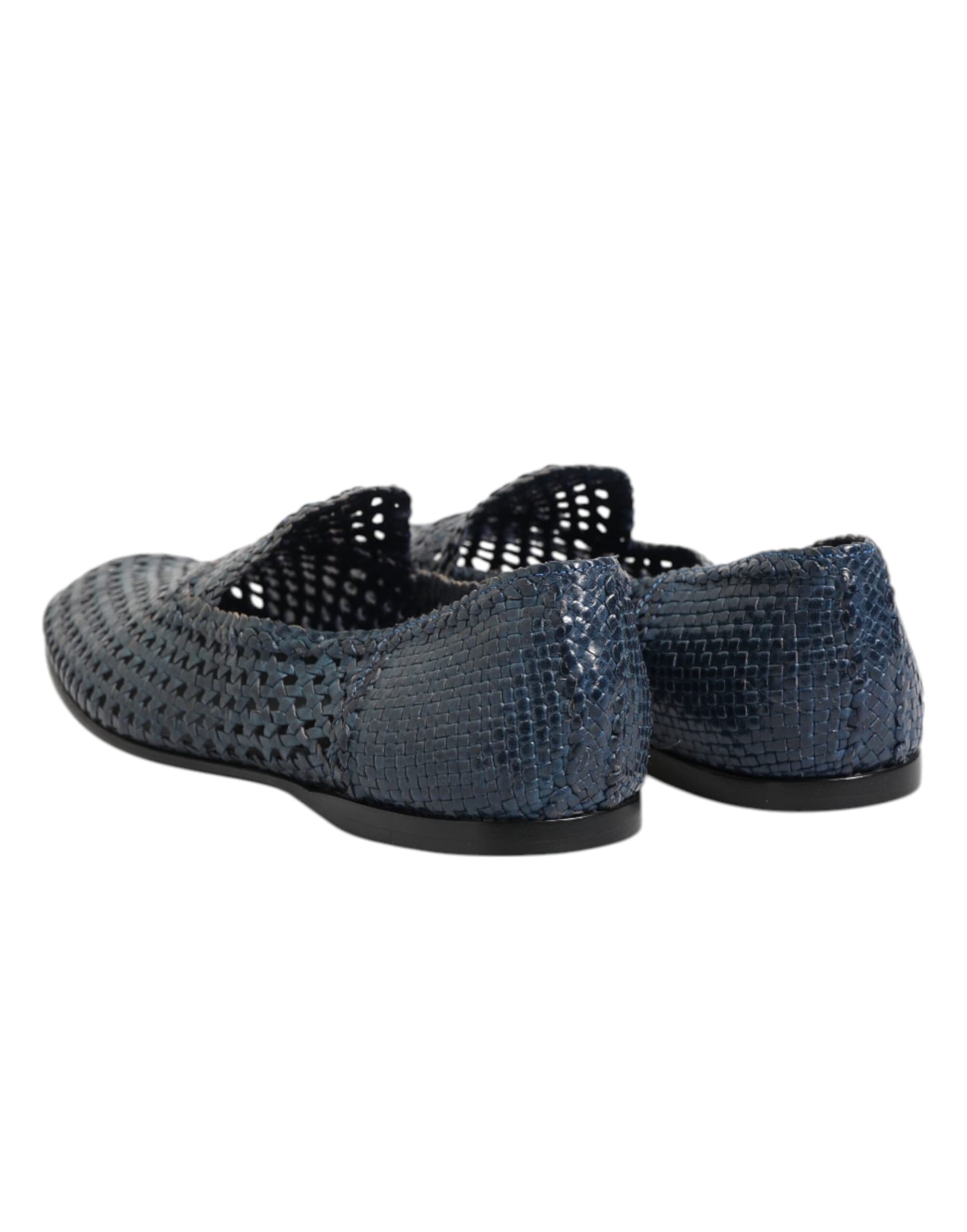 Dolce & Gabbana Blue Woven Leather Slip On Loafers Shoes - 4