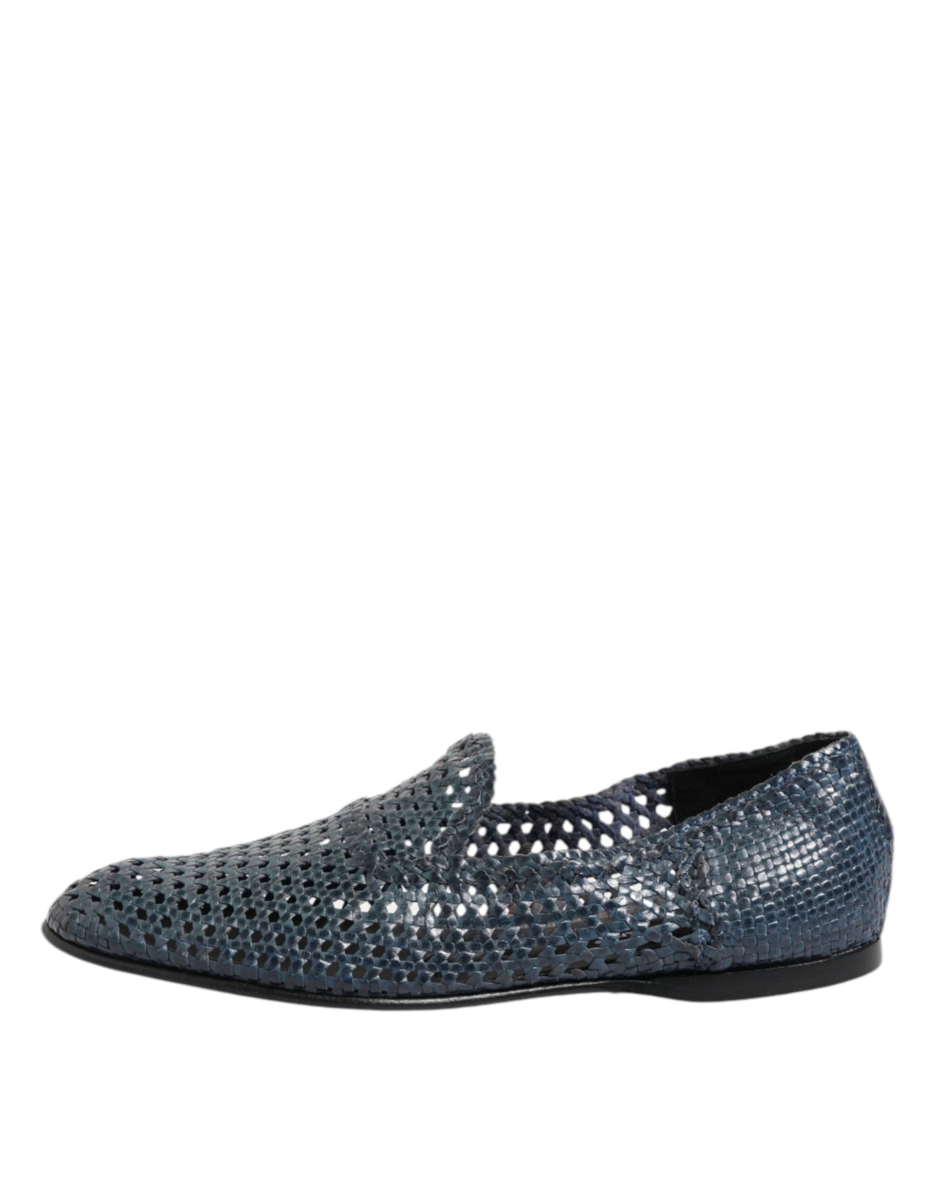 Dolce & Gabbana Blue Woven Leather Slip On Loafers Shoes - 5