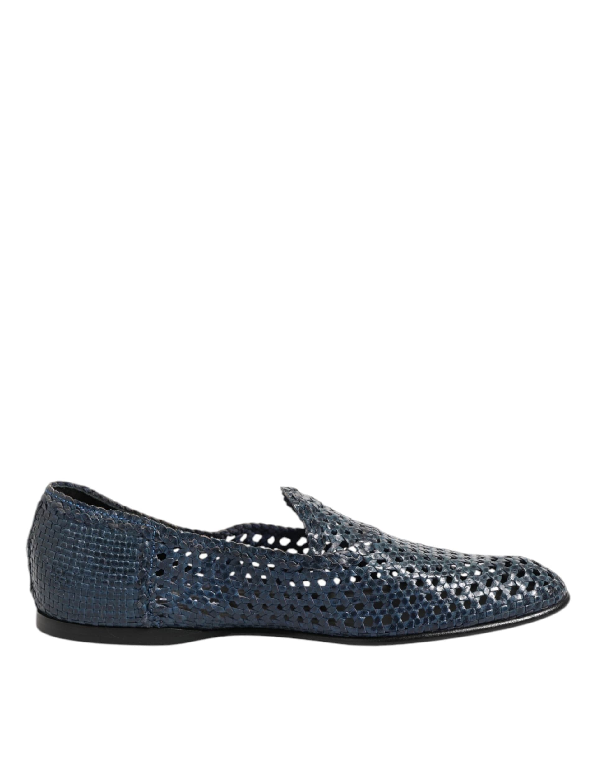 Dolce & Gabbana Blue Woven Leather Slip On Loafers Shoes - 6