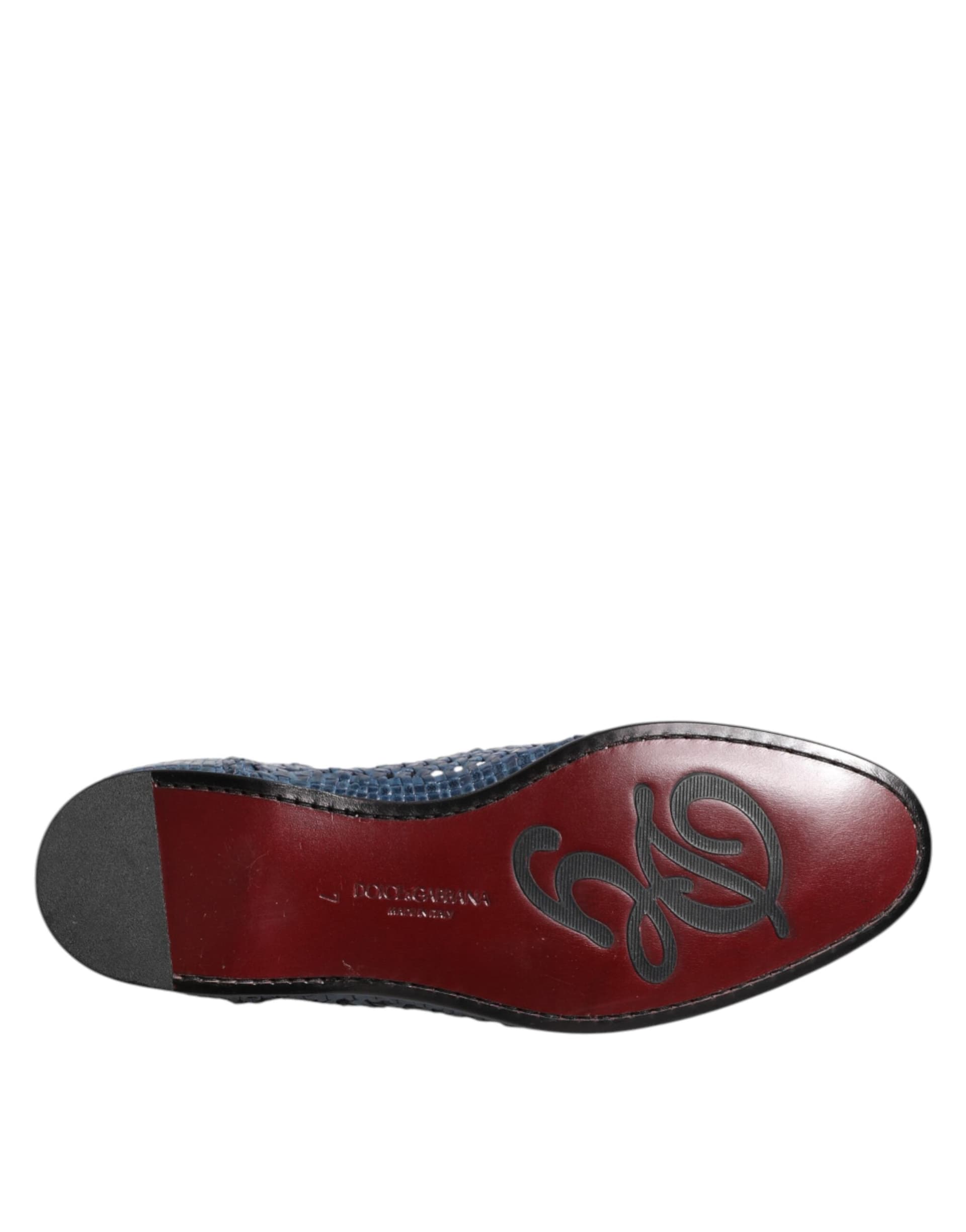 Dolce & Gabbana Blue Woven Leather Slip On Loafers Shoes - 8