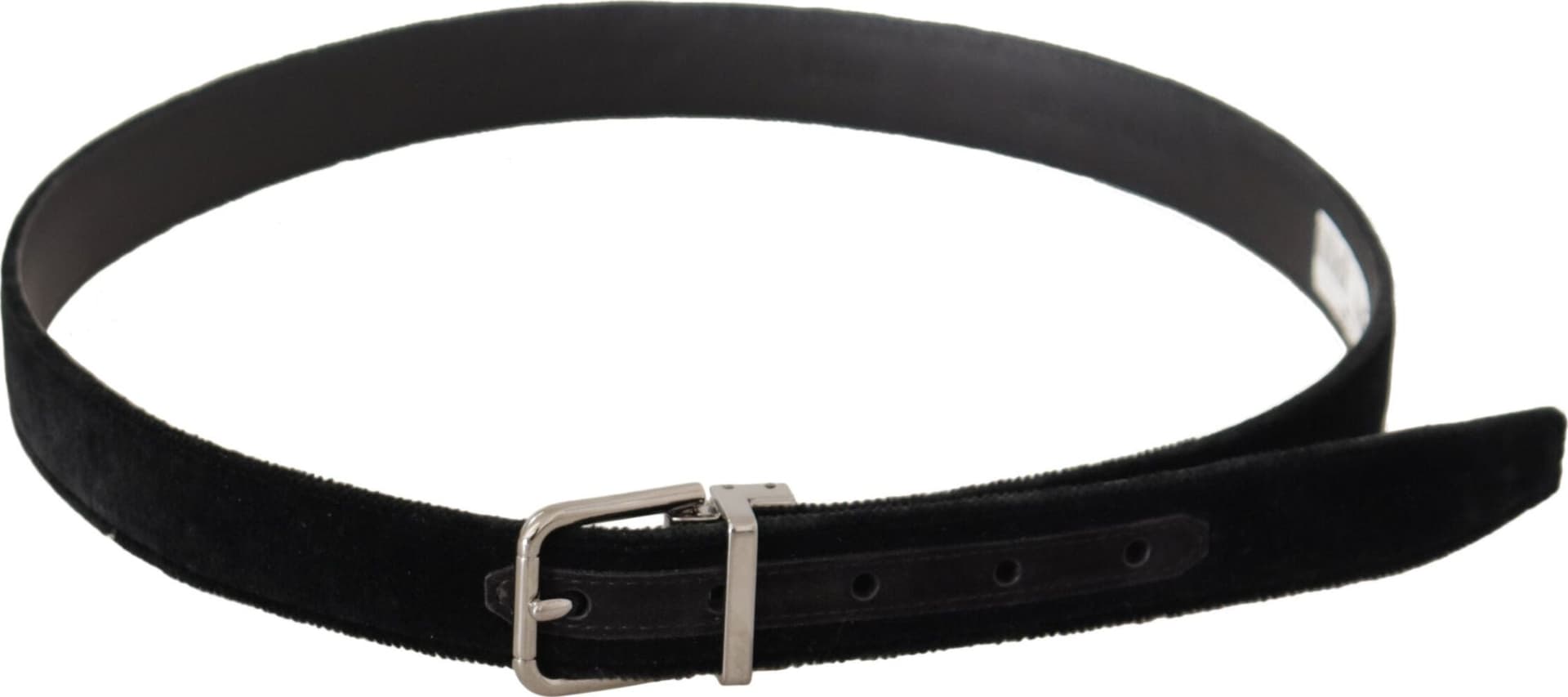 Dolce & Gabbana Black Casual Velvet Silver Metal Logo Buckle Belt - 2