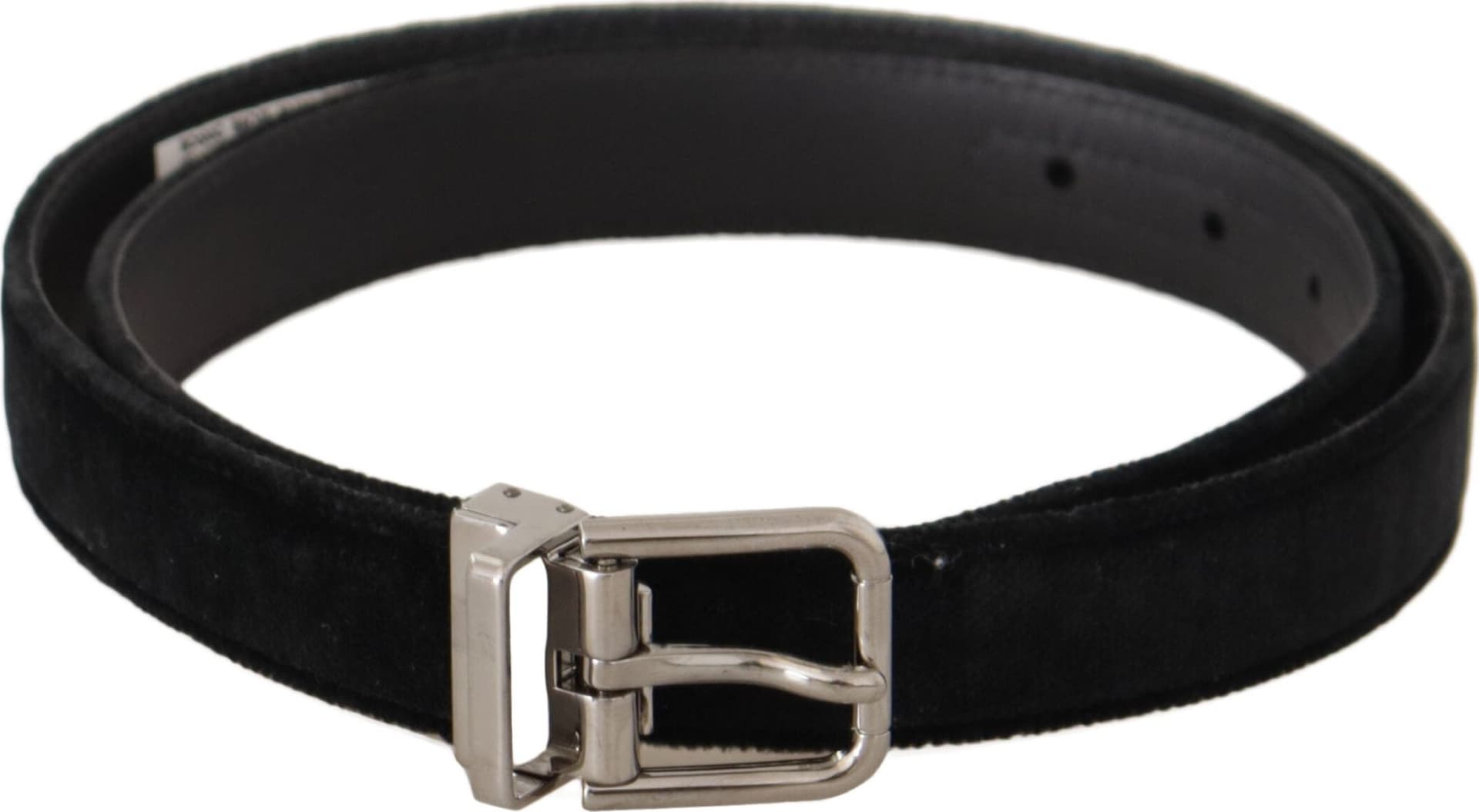 Dolce & Gabbana Black Casual Velvet Silver Metal Logo Buckle Belt - 4