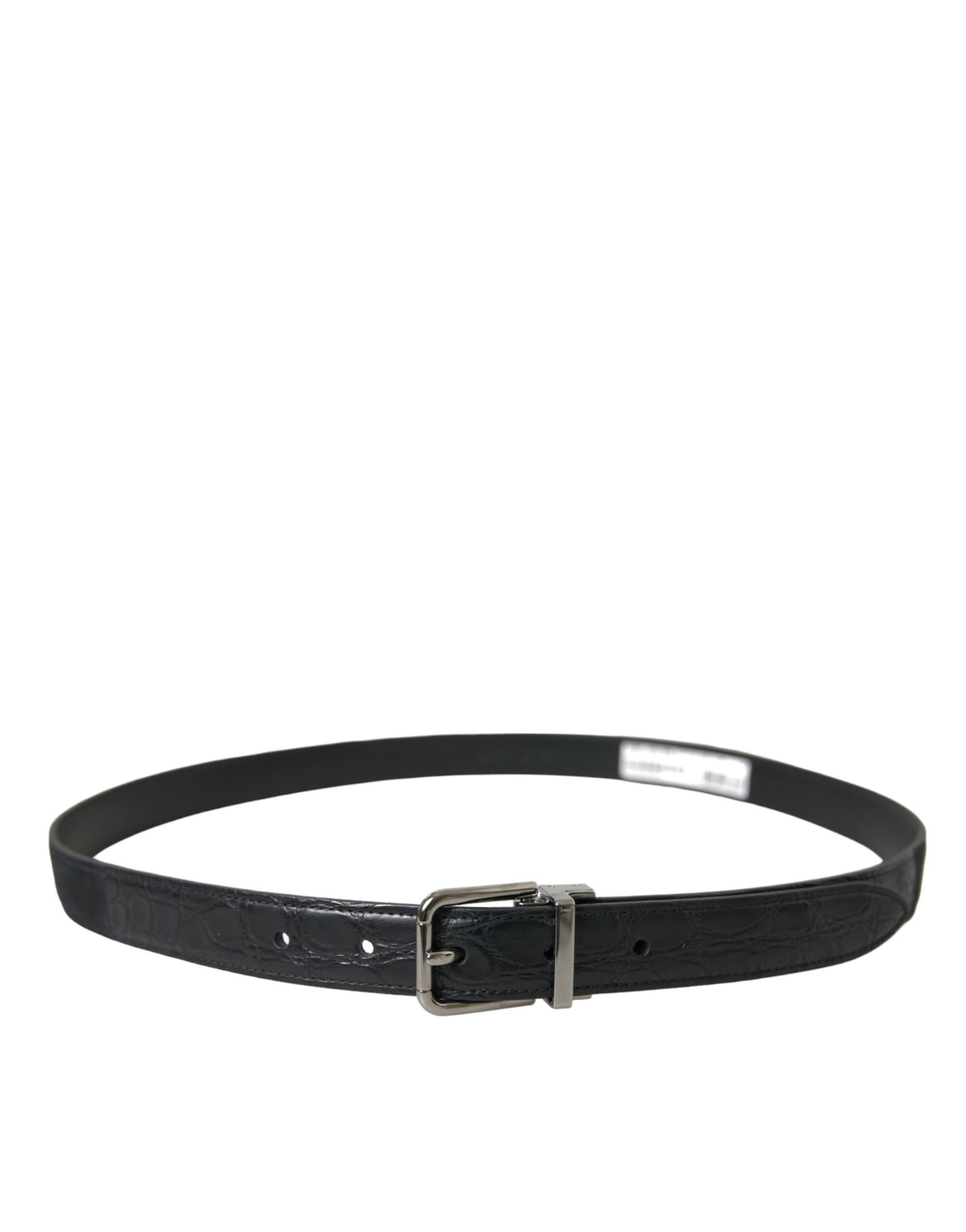 Dolce & Gabbana Black Leather Silver Metal Buckle Belt - 3