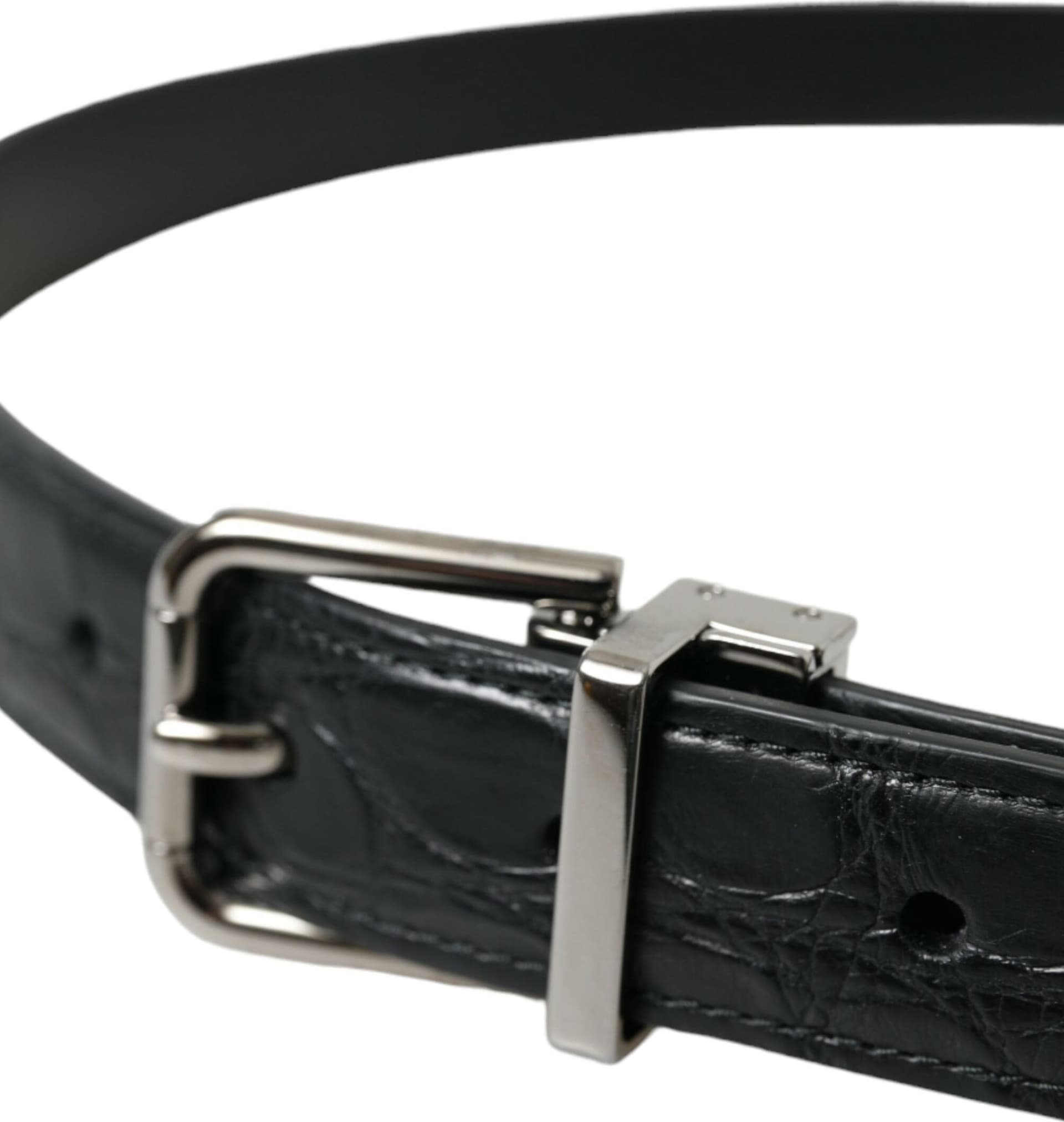 Dolce & Gabbana Black Leather Silver Metal Buckle Belt - 4