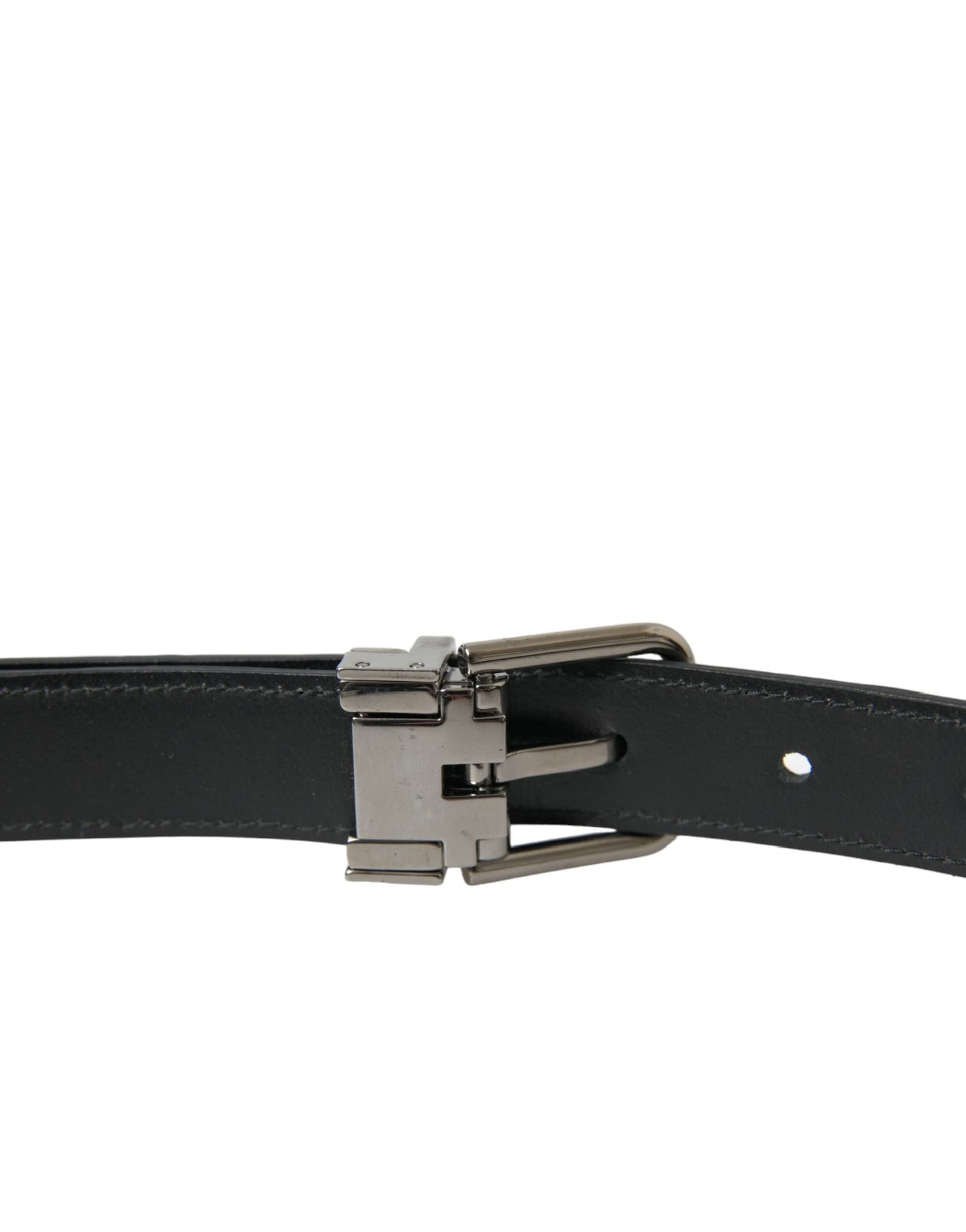Dolce & Gabbana Black Leather Silver Metal Buckle Belt - 5