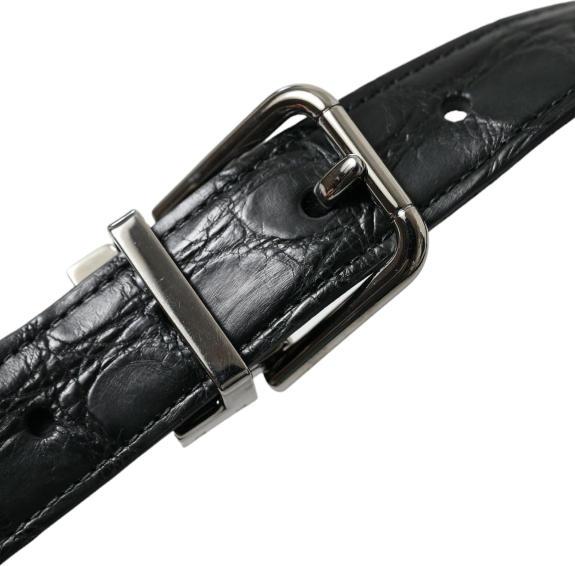 Dolce & Gabbana Black Leather Silver Metal Buckle Belt - 6