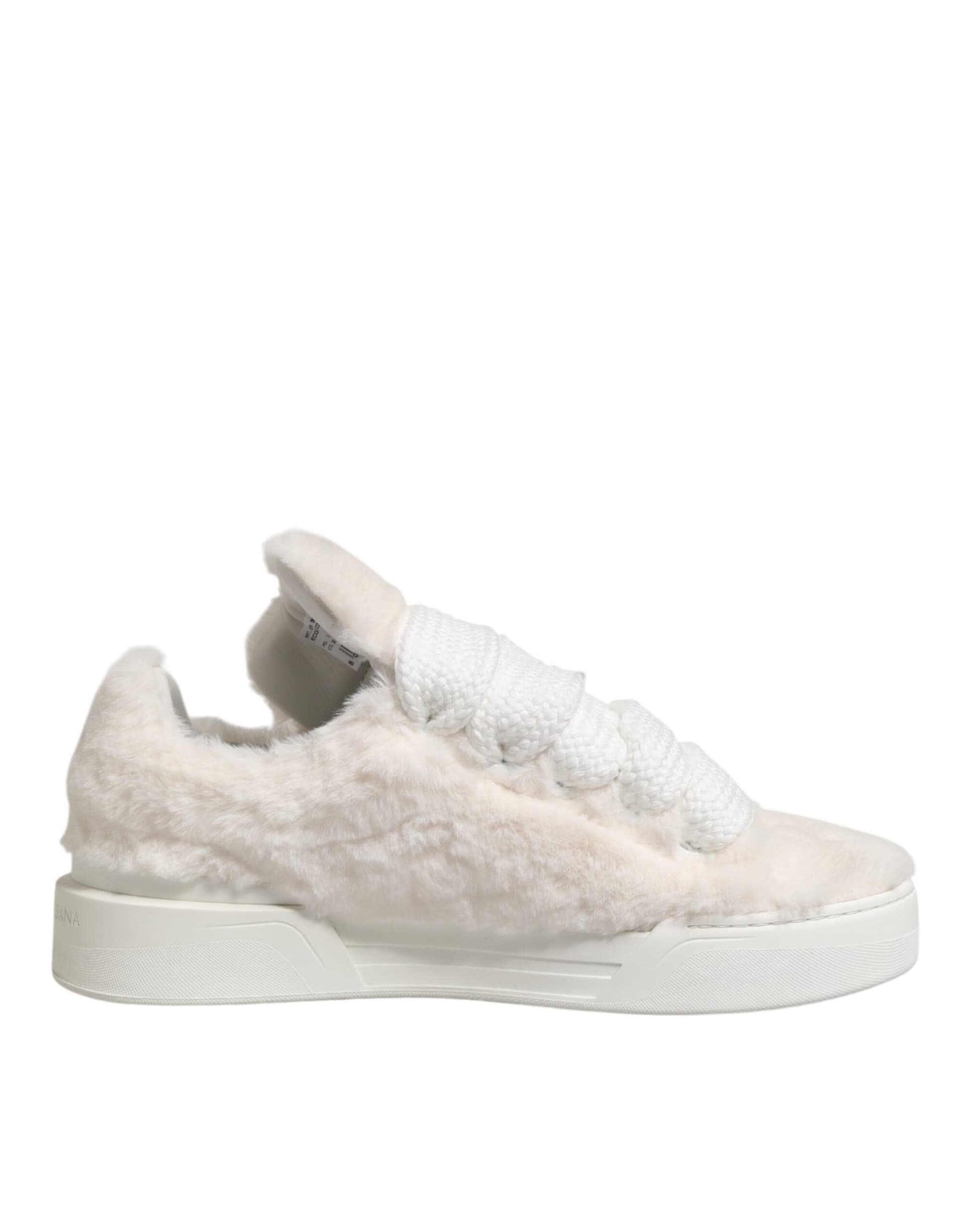 Dolce & Gabbana White Shearling Fur Bianco Low Top Sneakers Shoes - 2