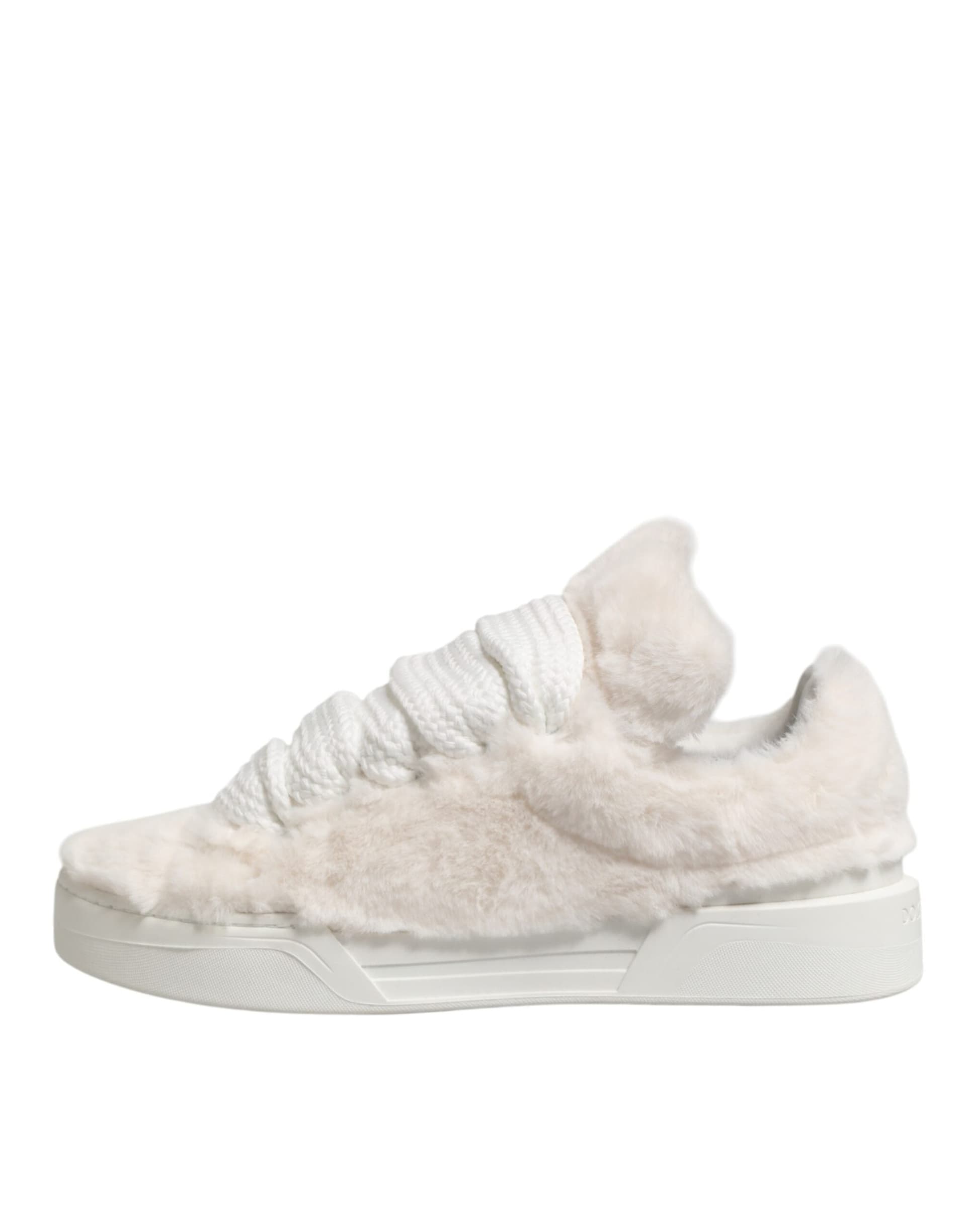 Dolce & Gabbana White Shearling Fur Bianco Low Top Sneakers Shoes - 4