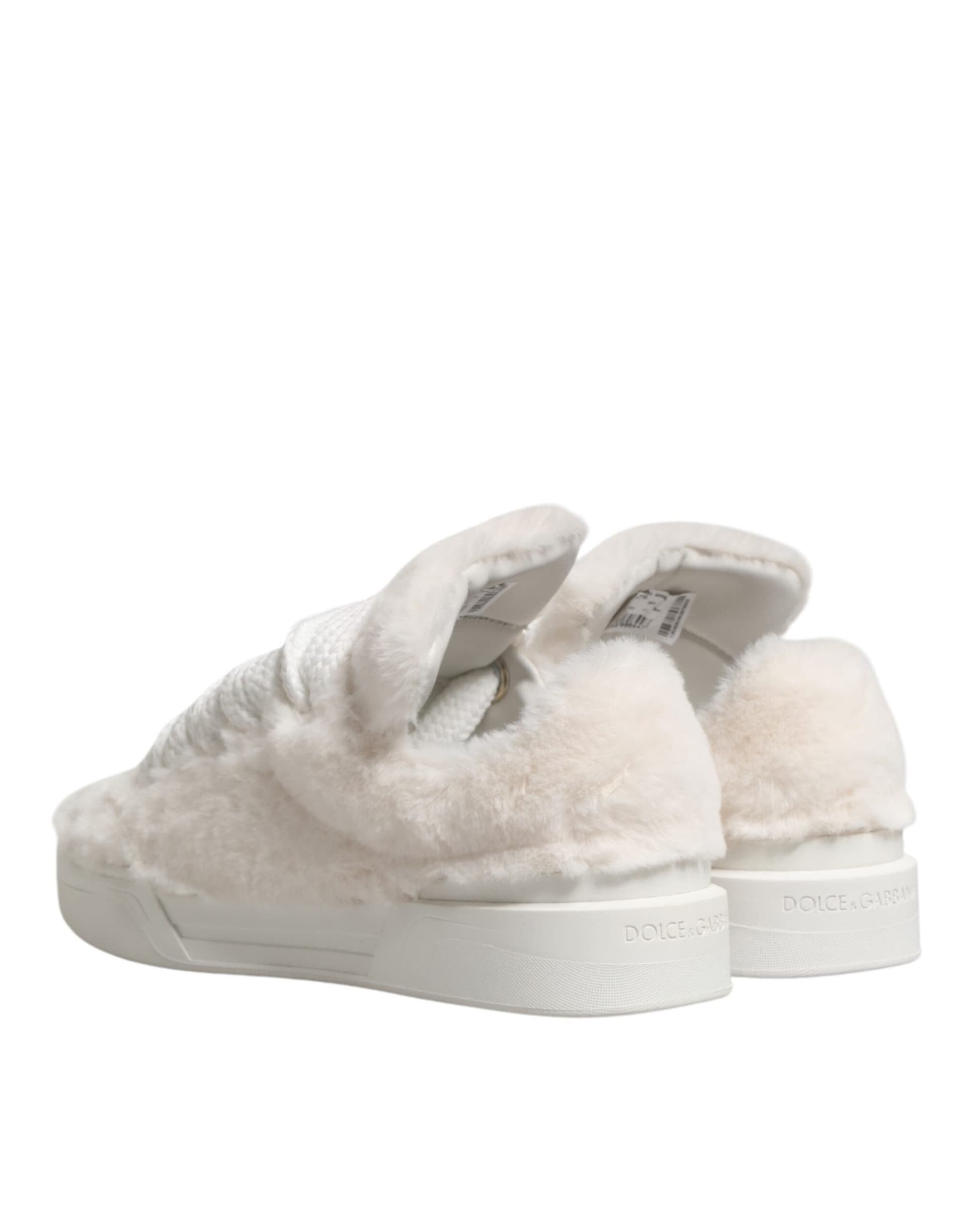 Dolce & Gabbana White Shearling Fur Bianco Low Top Sneakers Shoes - 5