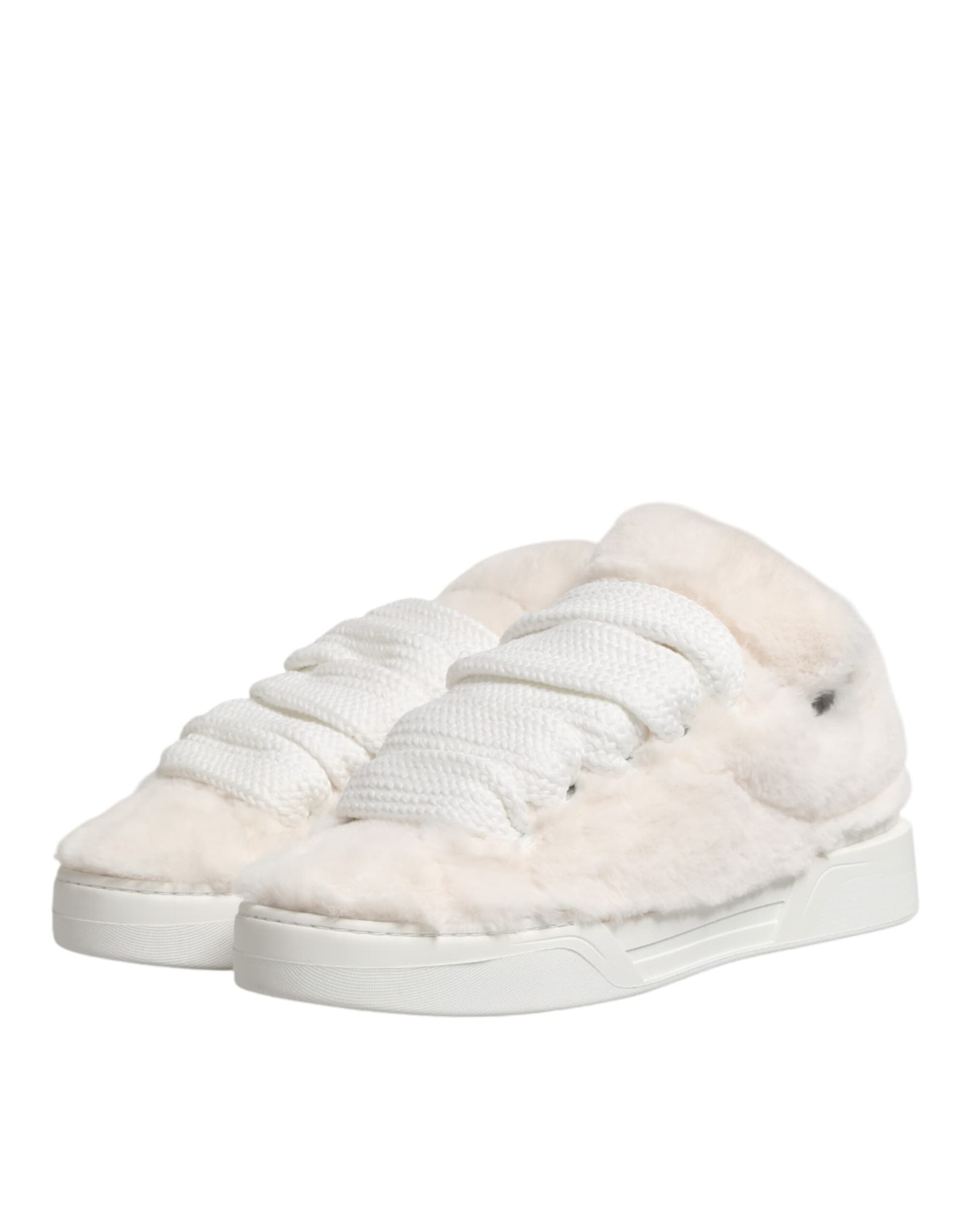 Dolce & Gabbana White Shearling Fur Bianco Low Top Sneakers Shoes - 6