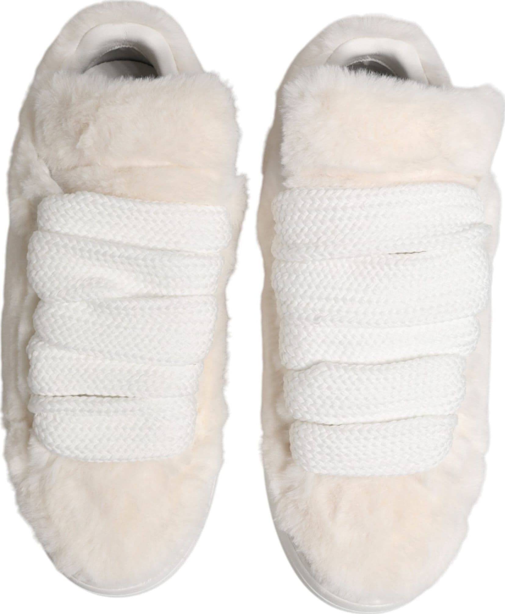 Dolce & Gabbana White Shearling Fur Bianco Low Top Sneakers Shoes - 7