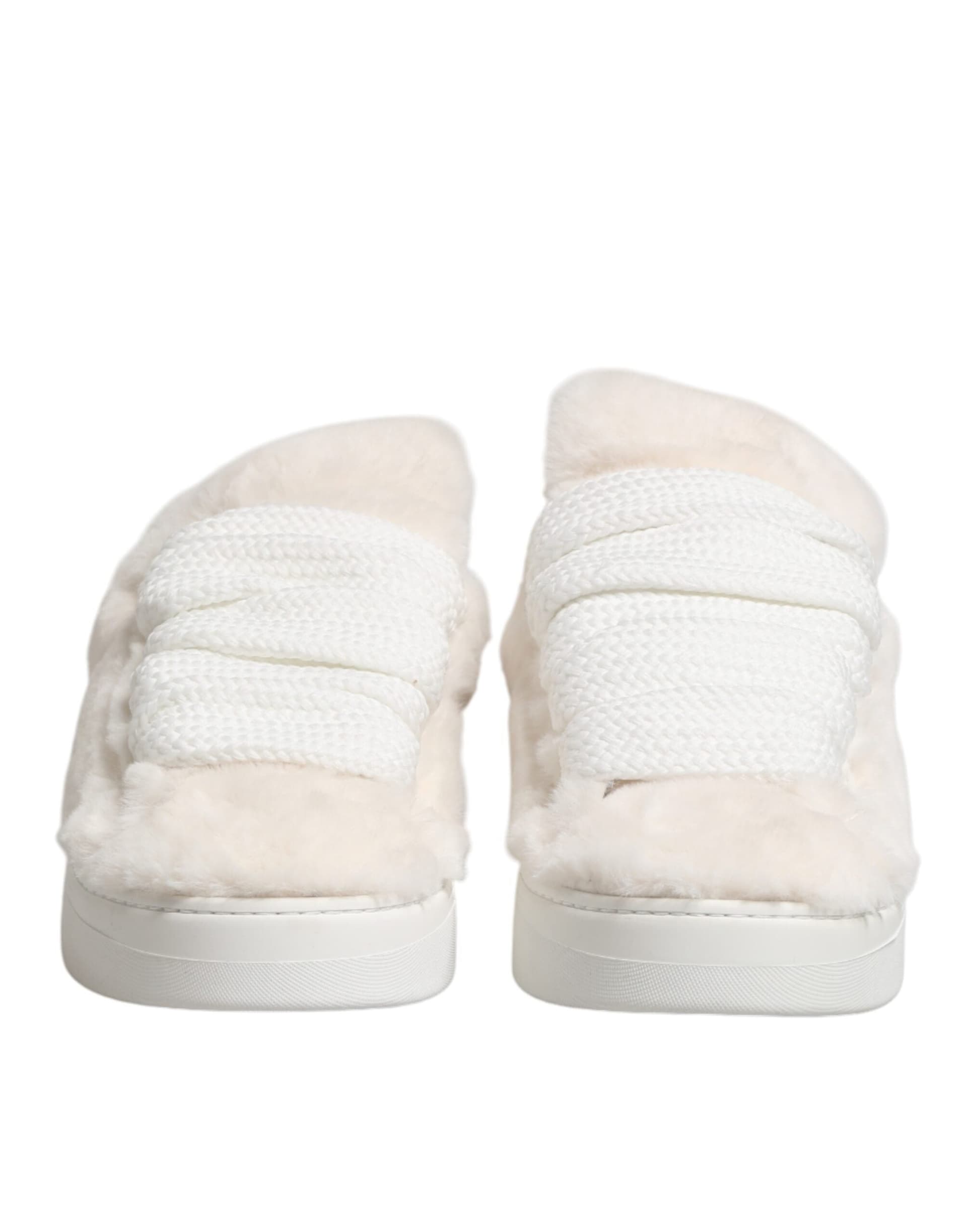 Dolce & Gabbana White Shearling Fur Bianco Low Top Sneakers Shoes - 8
