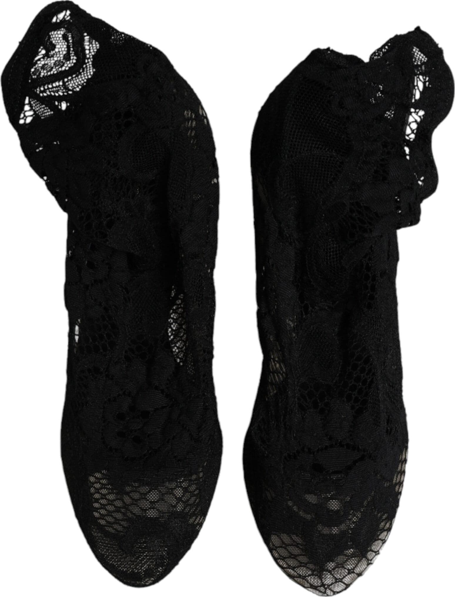 Dolce & Gabbana Black Lace Stretch Heels Mid Calf Boots Shoes - 2