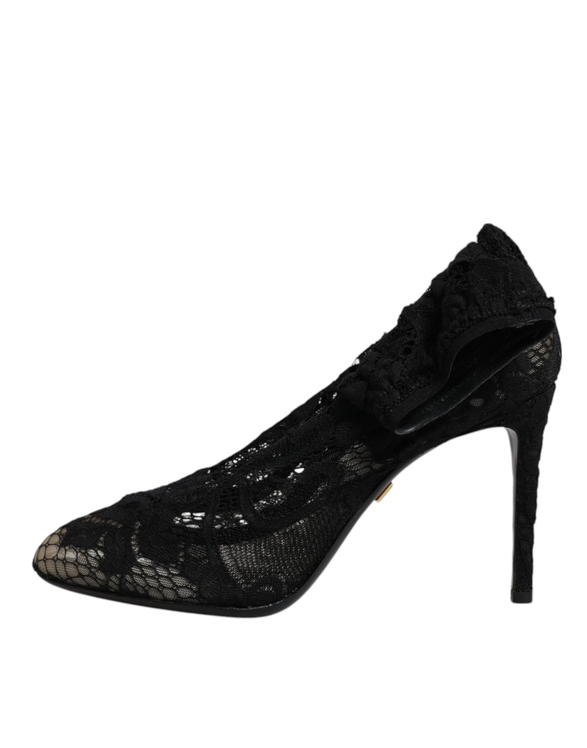 Dolce & Gabbana Black Lace Stretch Heels Mid Calf Boots Shoes - 5