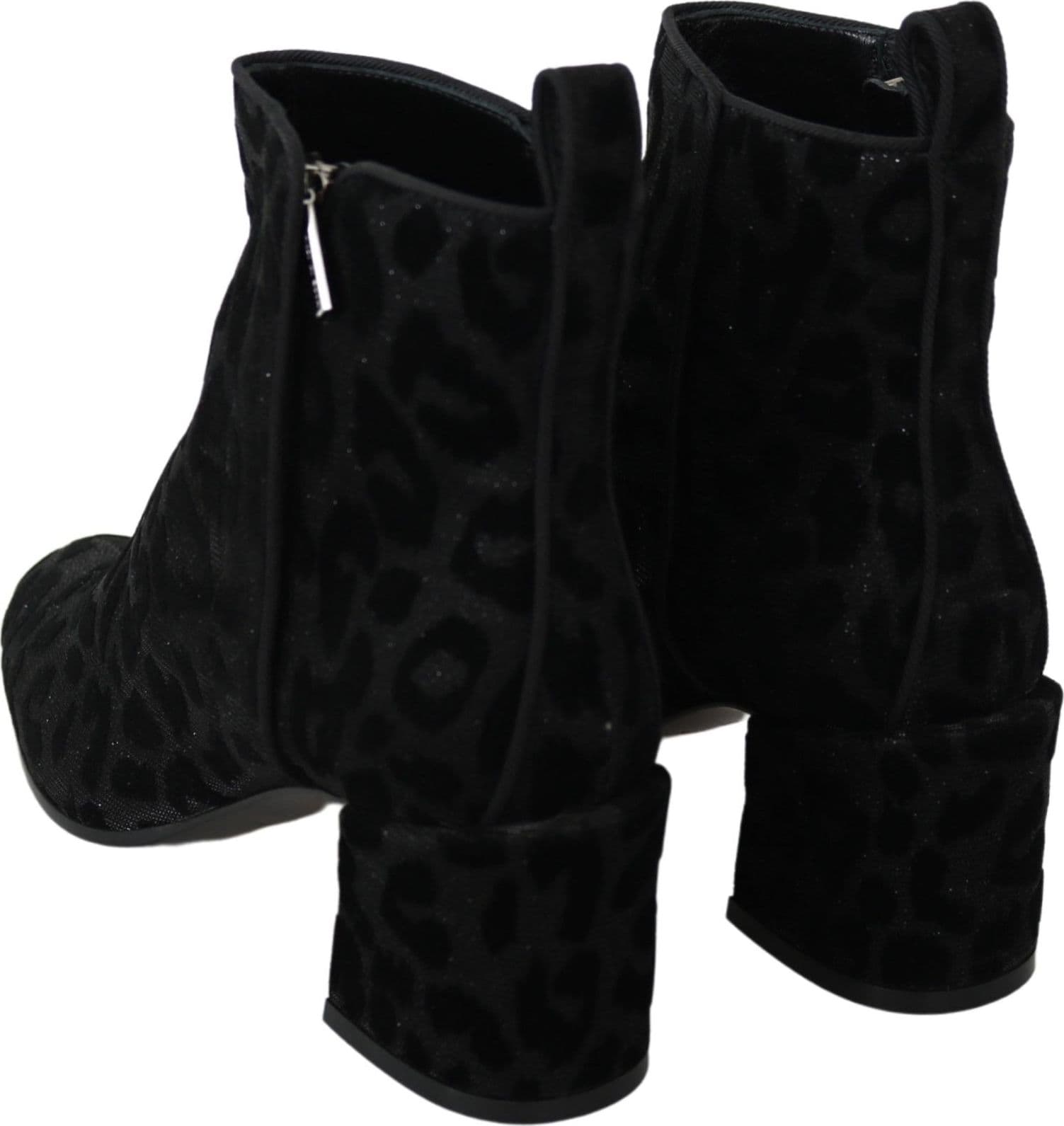 Dolce & Gabbana Black Leopard Short Boots Zipper Shoes - 5