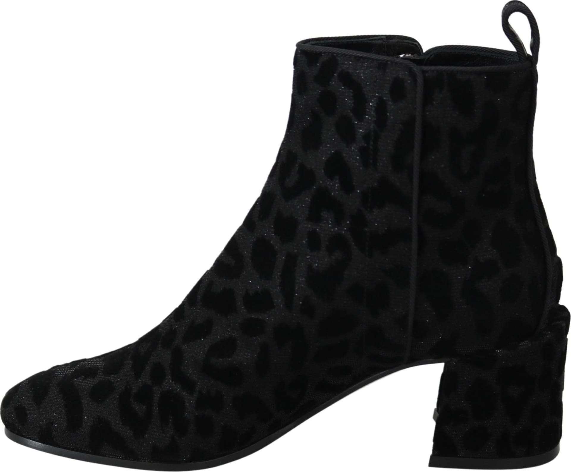 Dolce & Gabbana Black Leopard Short Boots Zipper Shoes - 7