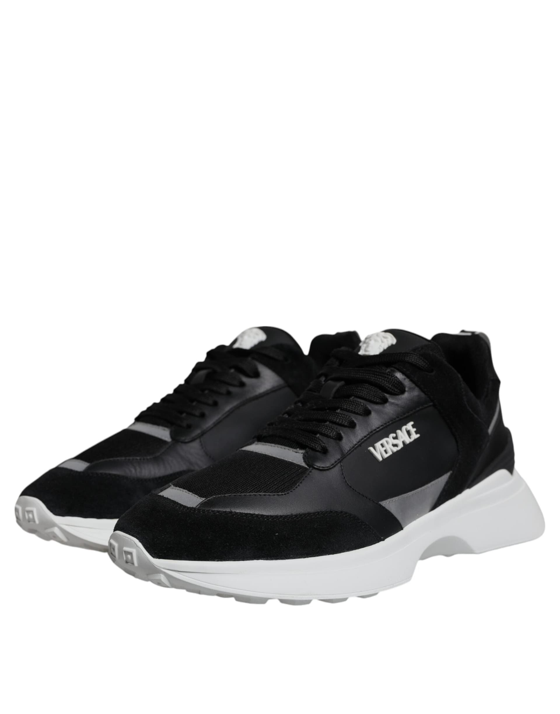 Versace Black Canvas Quad Fabric Medusa Low Top Sneaker Shoes - 2