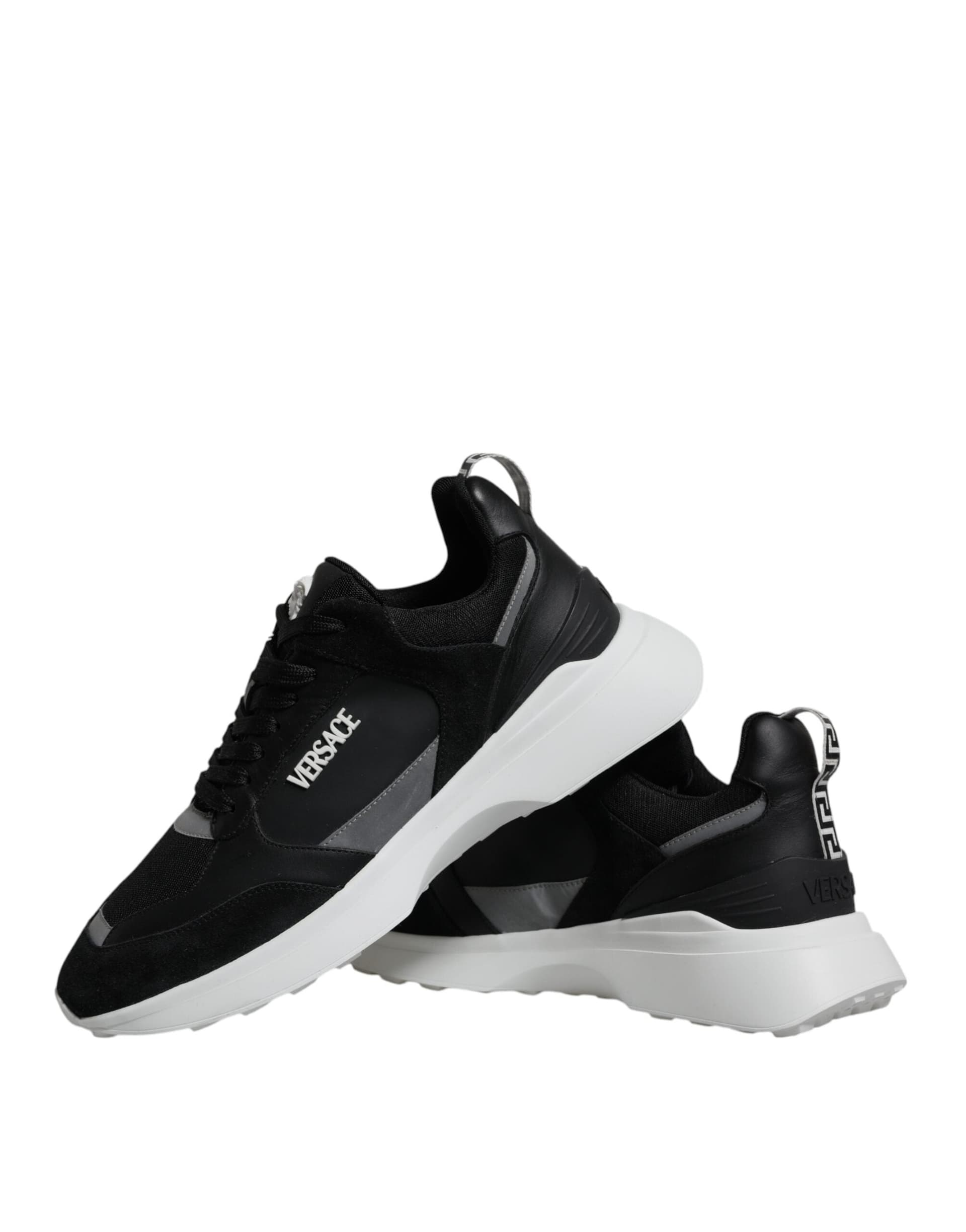 Versace Black Canvas Quad Fabric Medusa Low Top Sneaker Shoes - 8