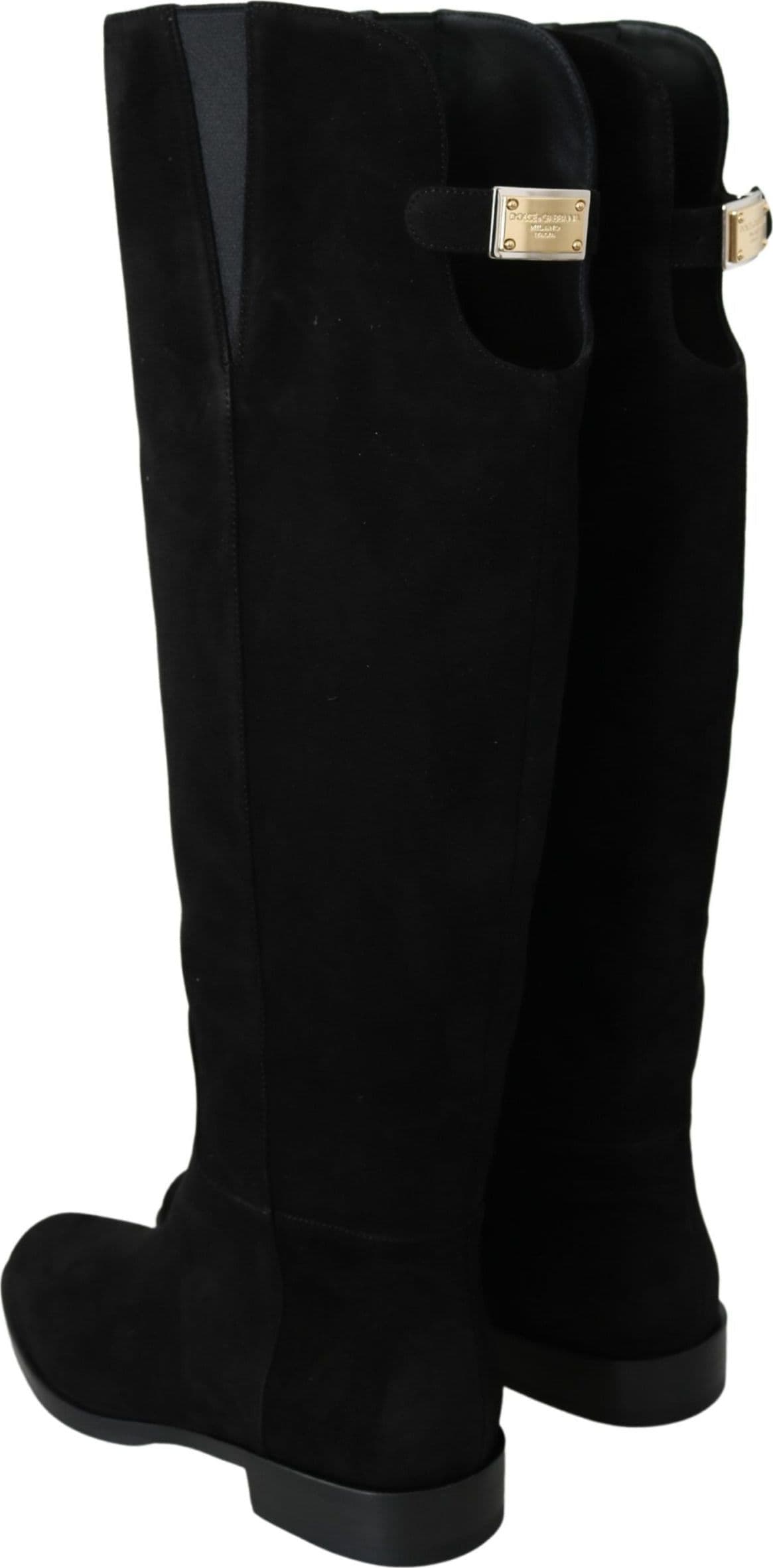 Dolce & Gabbana Black Suede Knee High Flat Boots Shoes - 5
