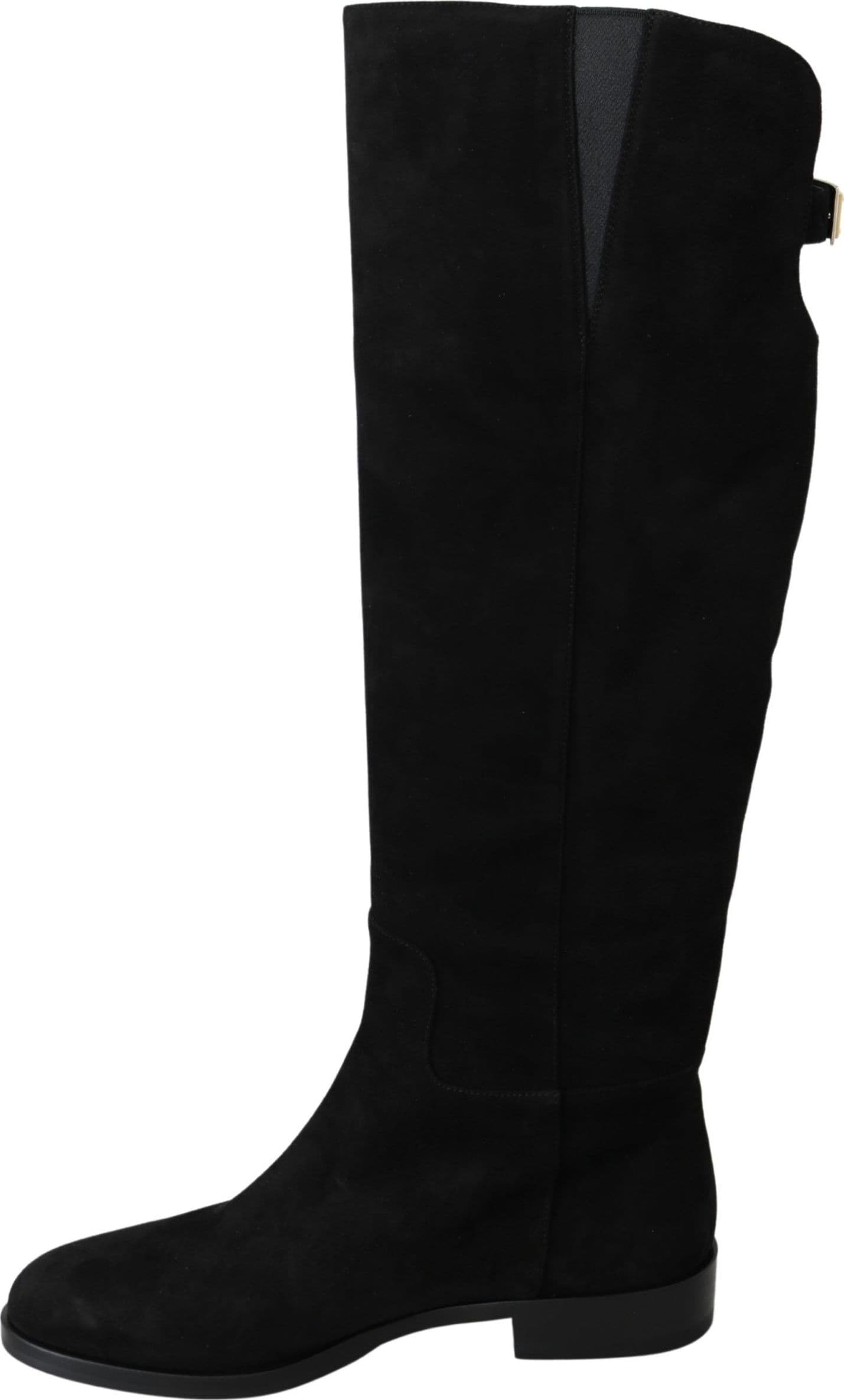 Dolce & Gabbana Black Suede Knee High Flat Boots Shoes - 7