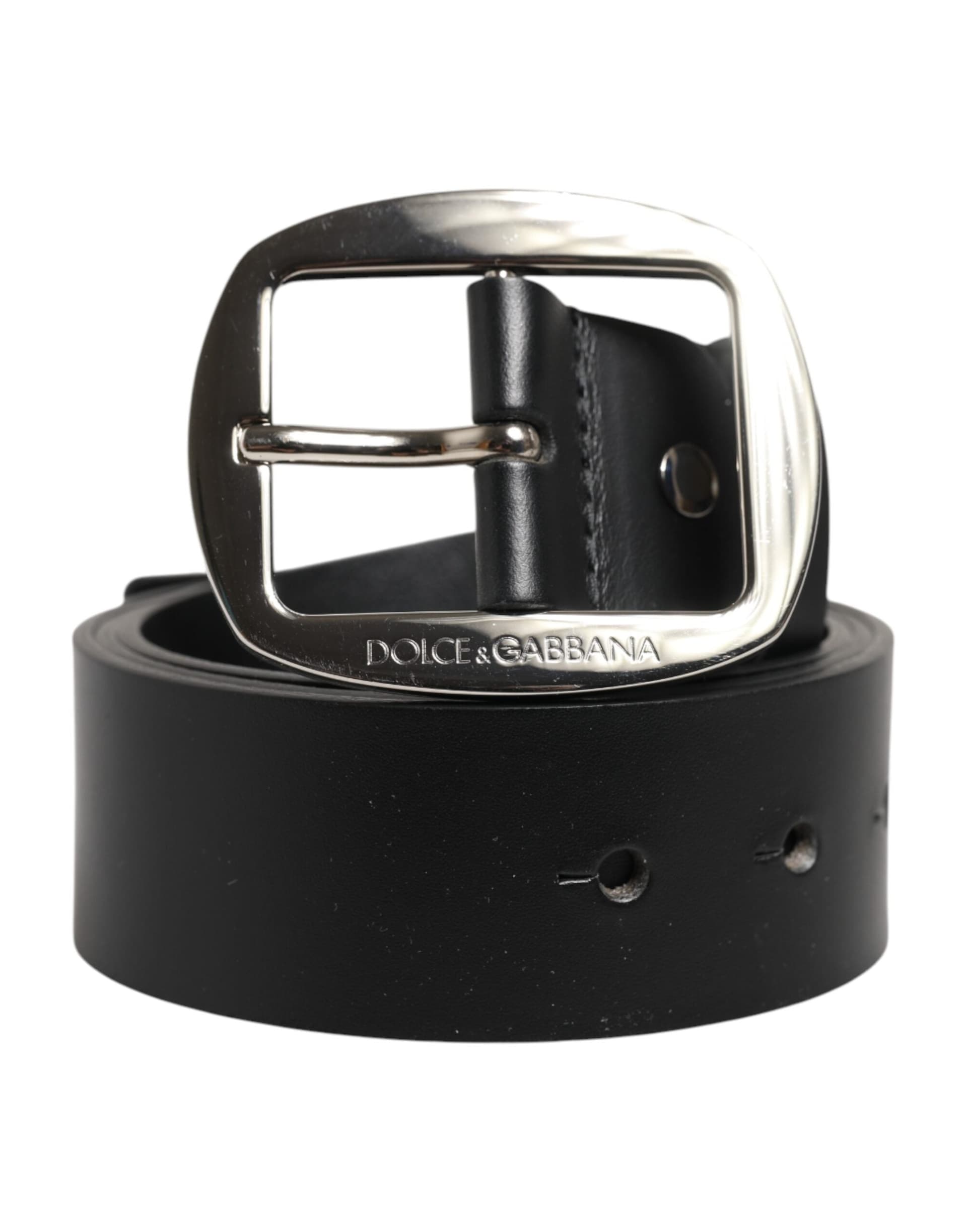 Dolce & Gabbana Black Leather Classic Metal Buckle Belt - 2