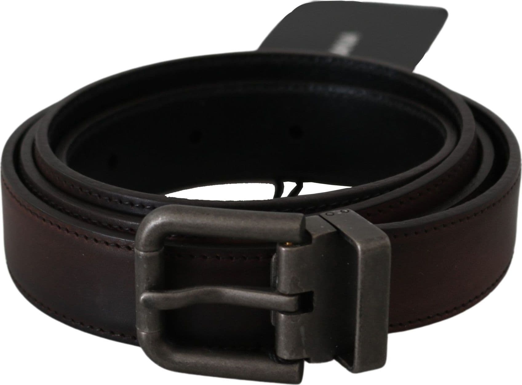 Dolce & Gabbana Solid Brown Leather Gray Buckle Belt - 3