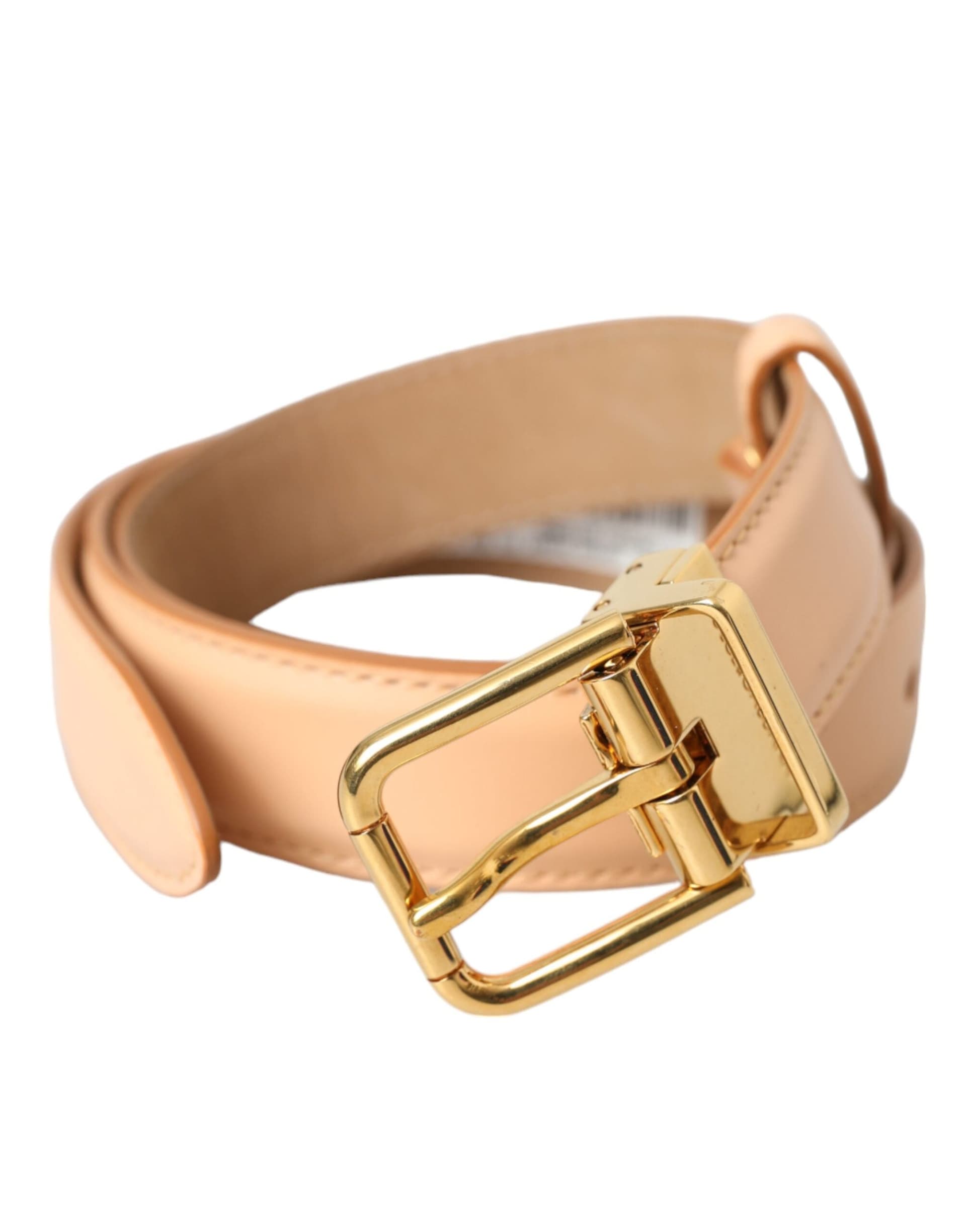 Dolce & Gabbana Beige Calfskin Leather Gold Metal Buckle Belt - 2
