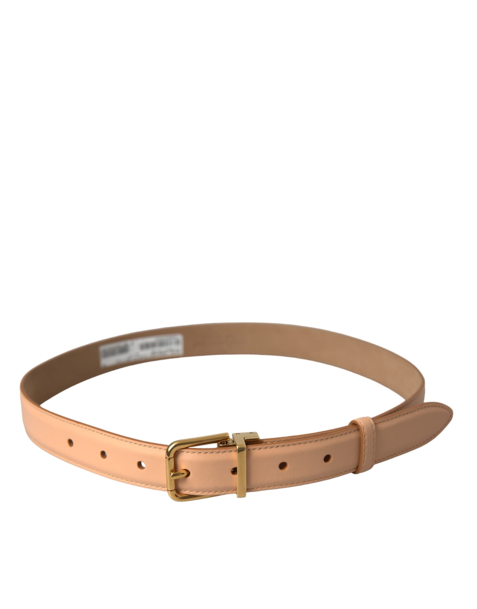Dolce & Gabbana Beige Calfskin Leather Gold Metal Buckle Belt - 3