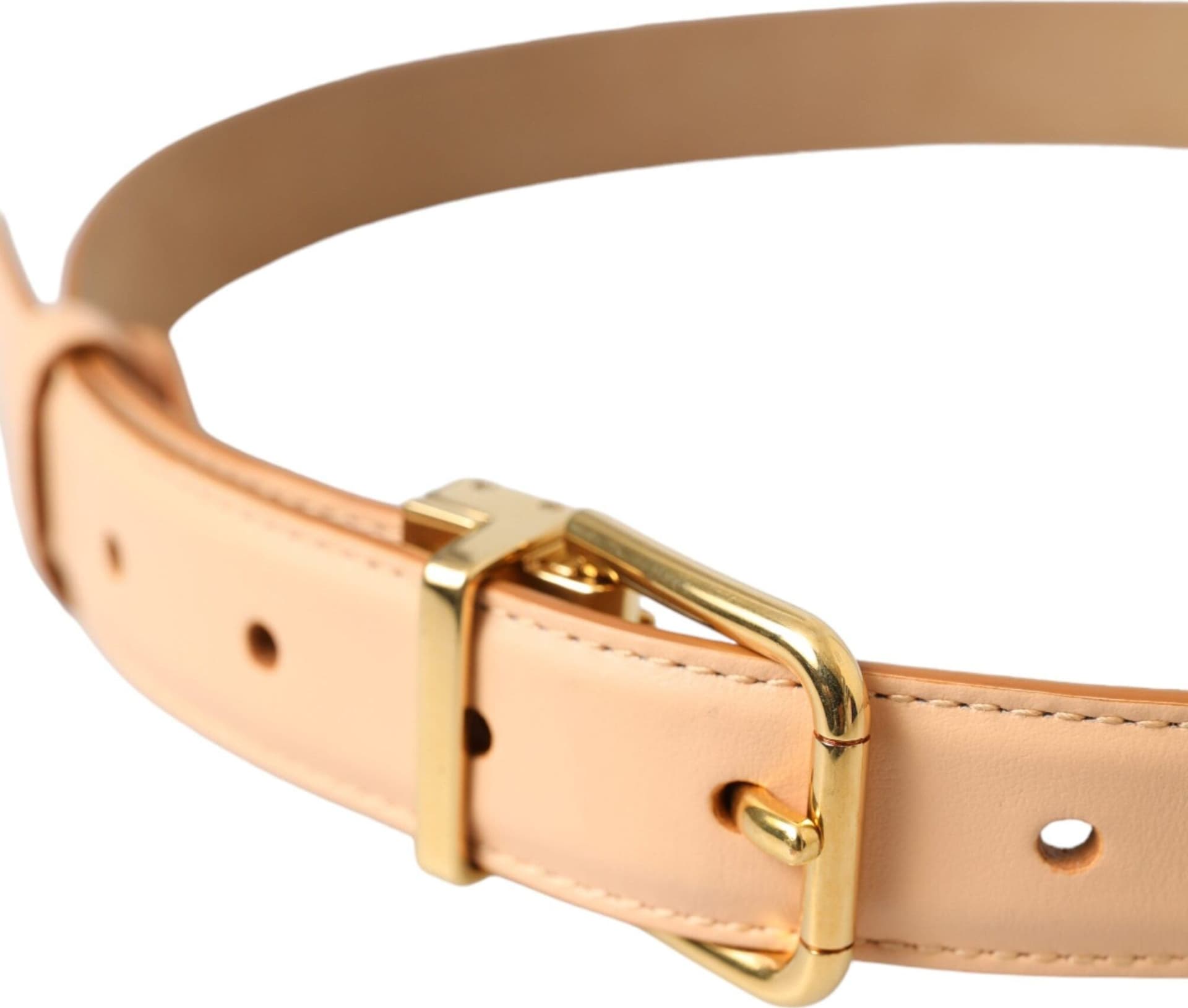 Dolce & Gabbana Beige Calfskin Leather Gold Metal Buckle Belt - 4