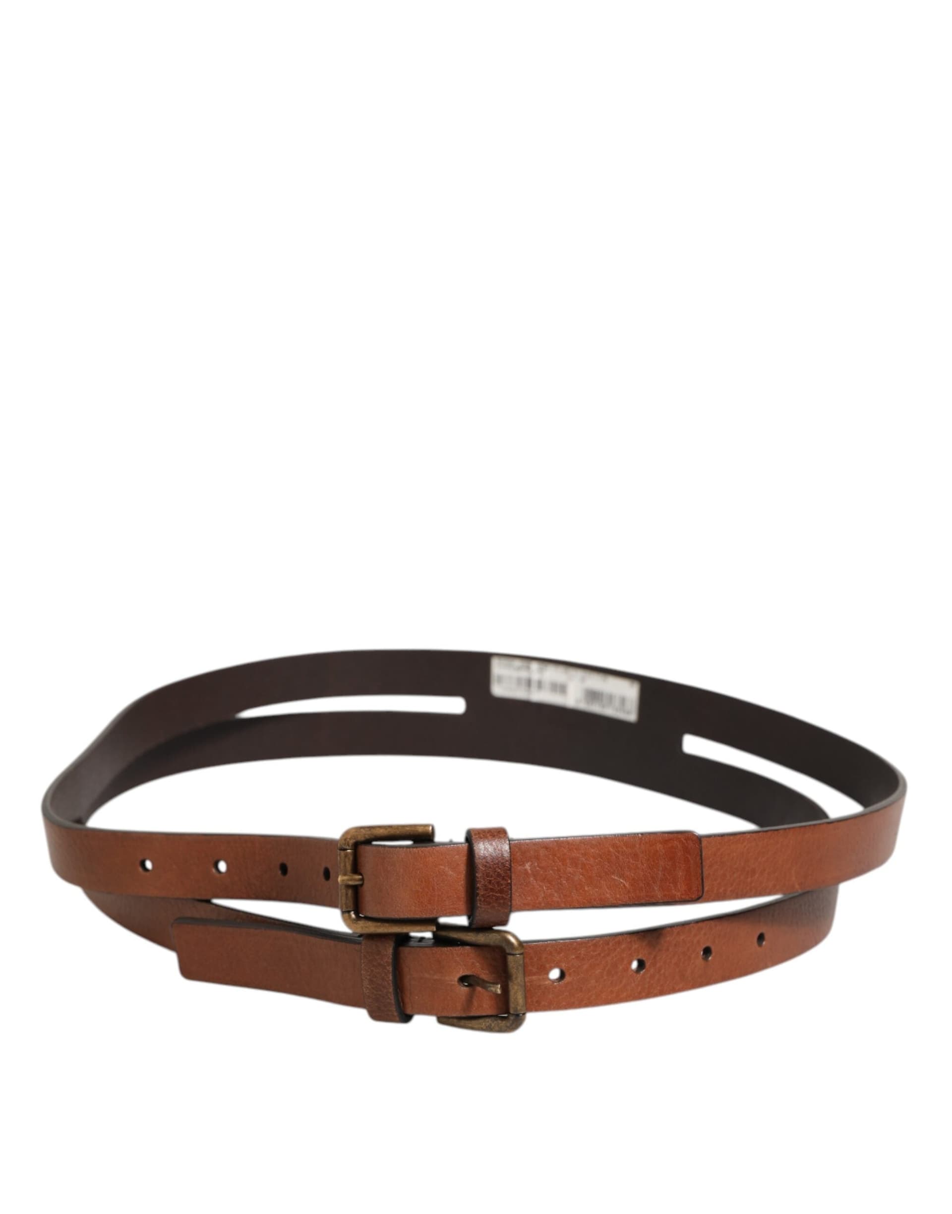 Dolce & Gabbana Brown Double Strap Leather Gold Buckle Belt - 2