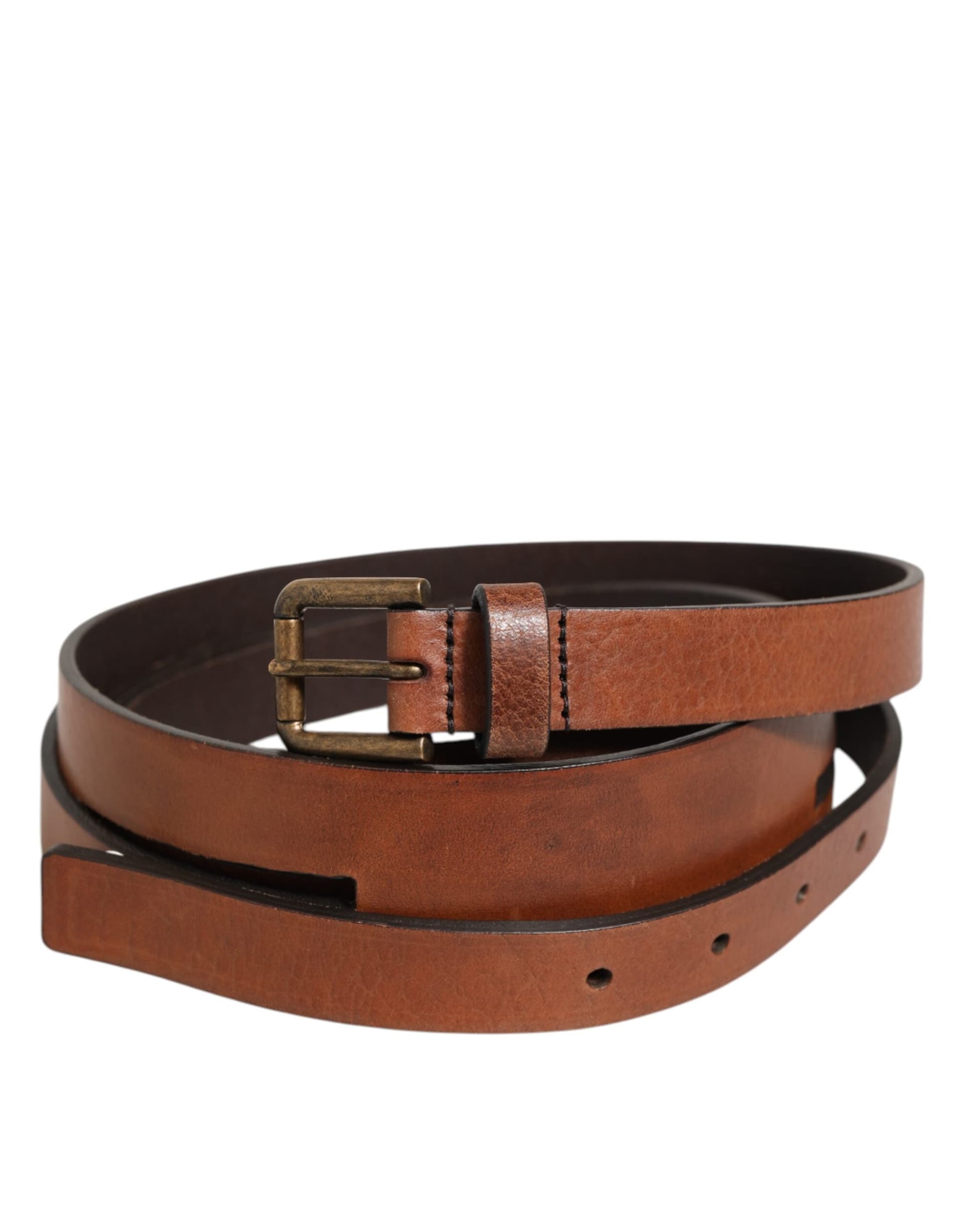 Dolce & Gabbana Brown Double Strap Leather Gold Buckle Belt - 4