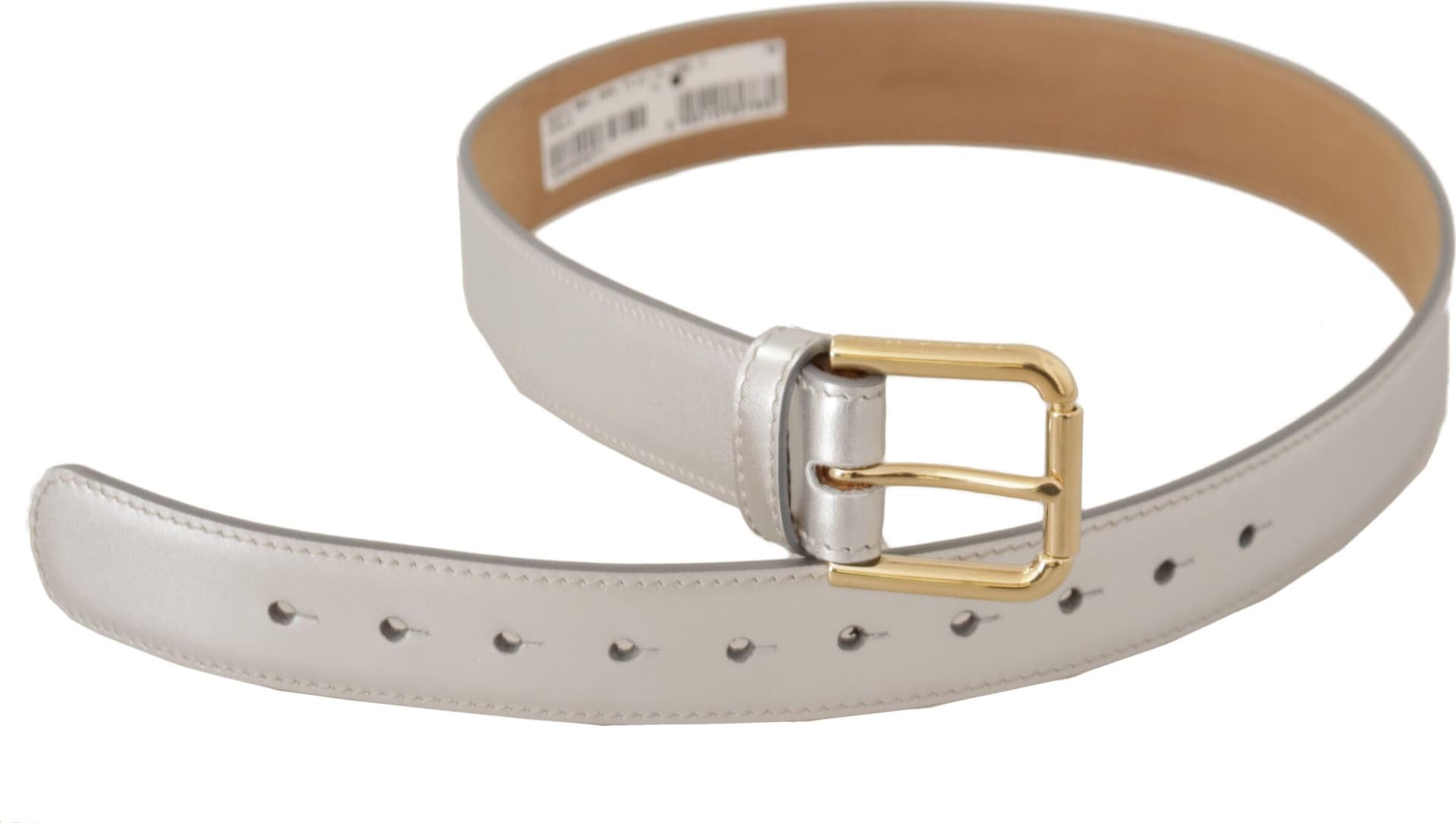 Dolce & Gabbana Silver Leather Gold Tone Logo Metal Buckle Belt - 2