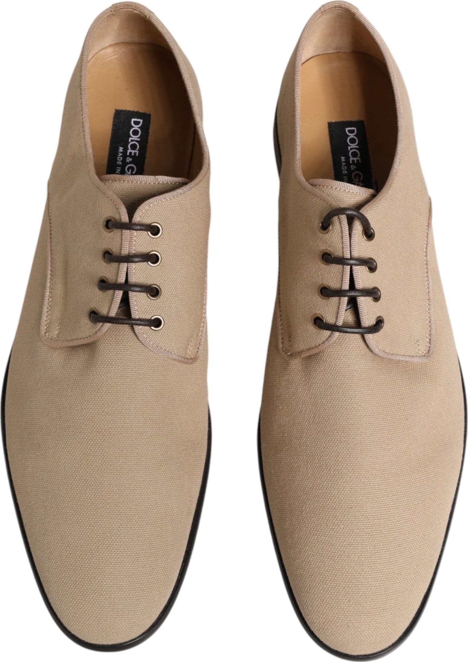 Dolce & Gabbana Beige Canvas Derby Lace Up Dress Men Shoes - 2