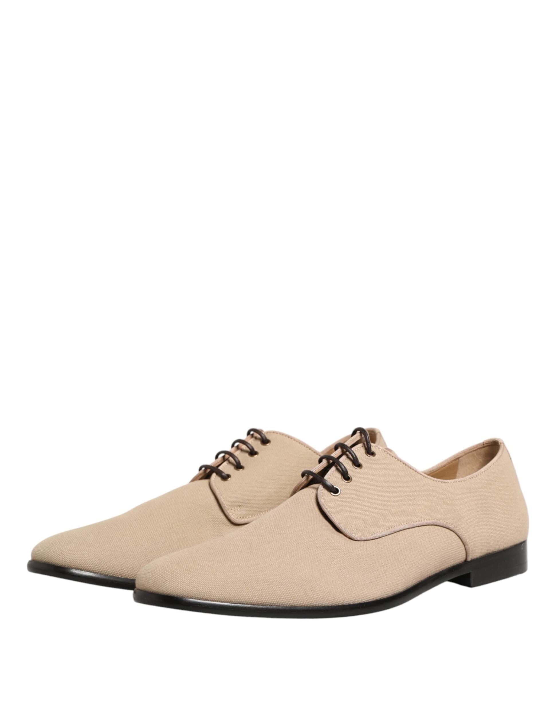 Dolce & Gabbana Beige Canvas Derby Lace Up Dress Men Shoes - 3