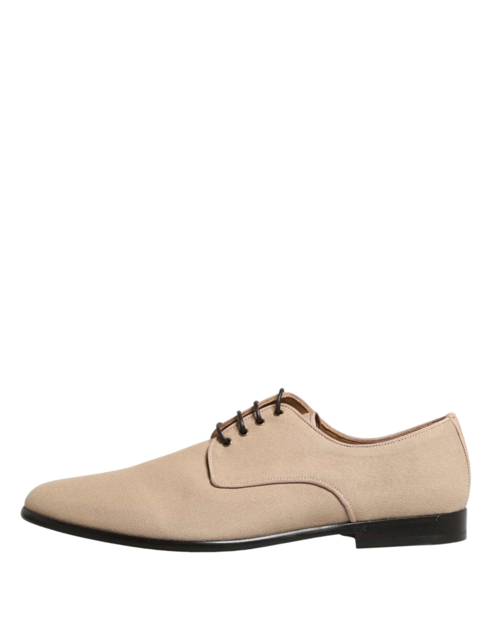 Dolce & Gabbana Beige Canvas Derby Lace Up Dress Men Shoes - 5