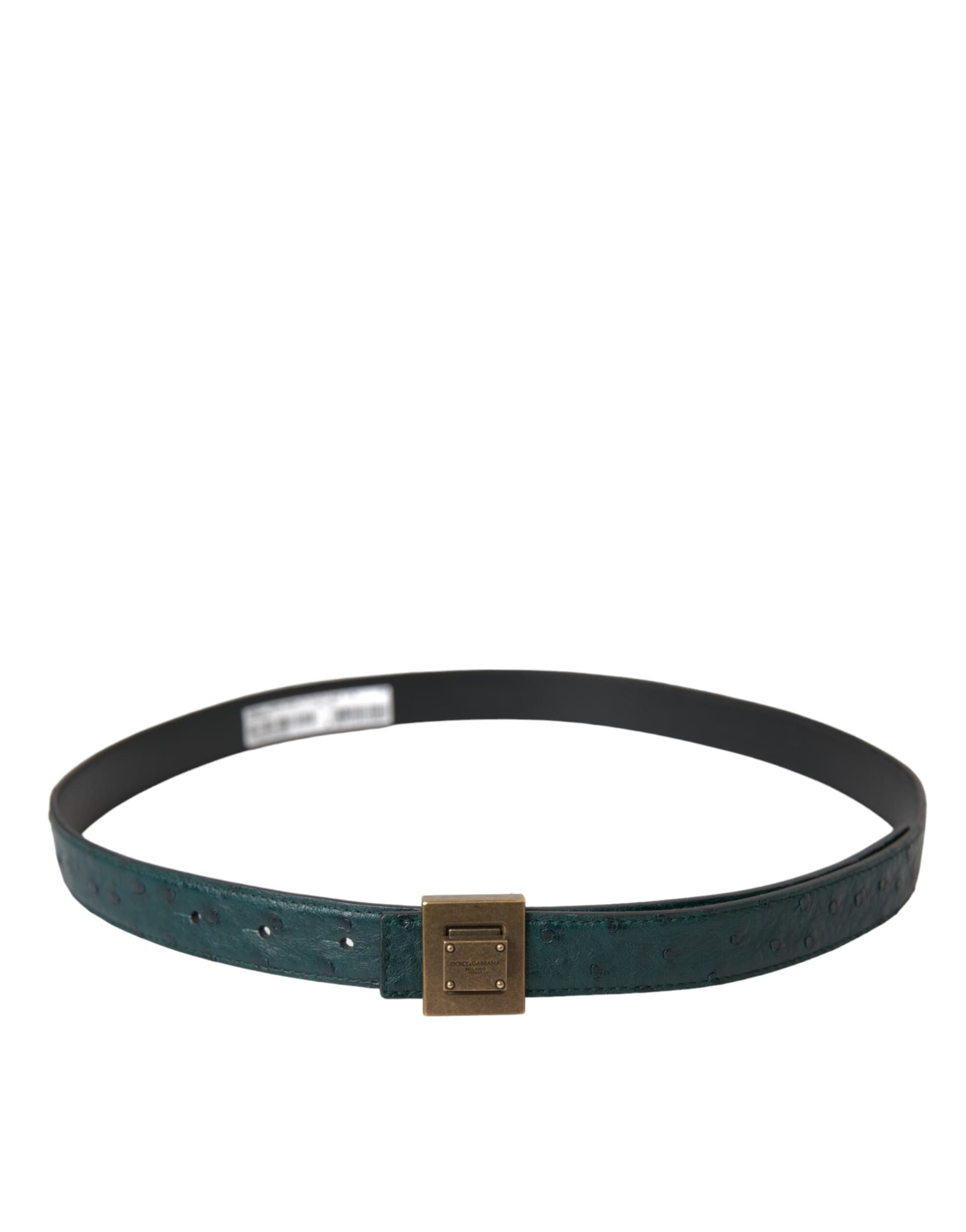 Dolce & Gabbana Dark Green Leather Square Metal Buckle Belt - 3