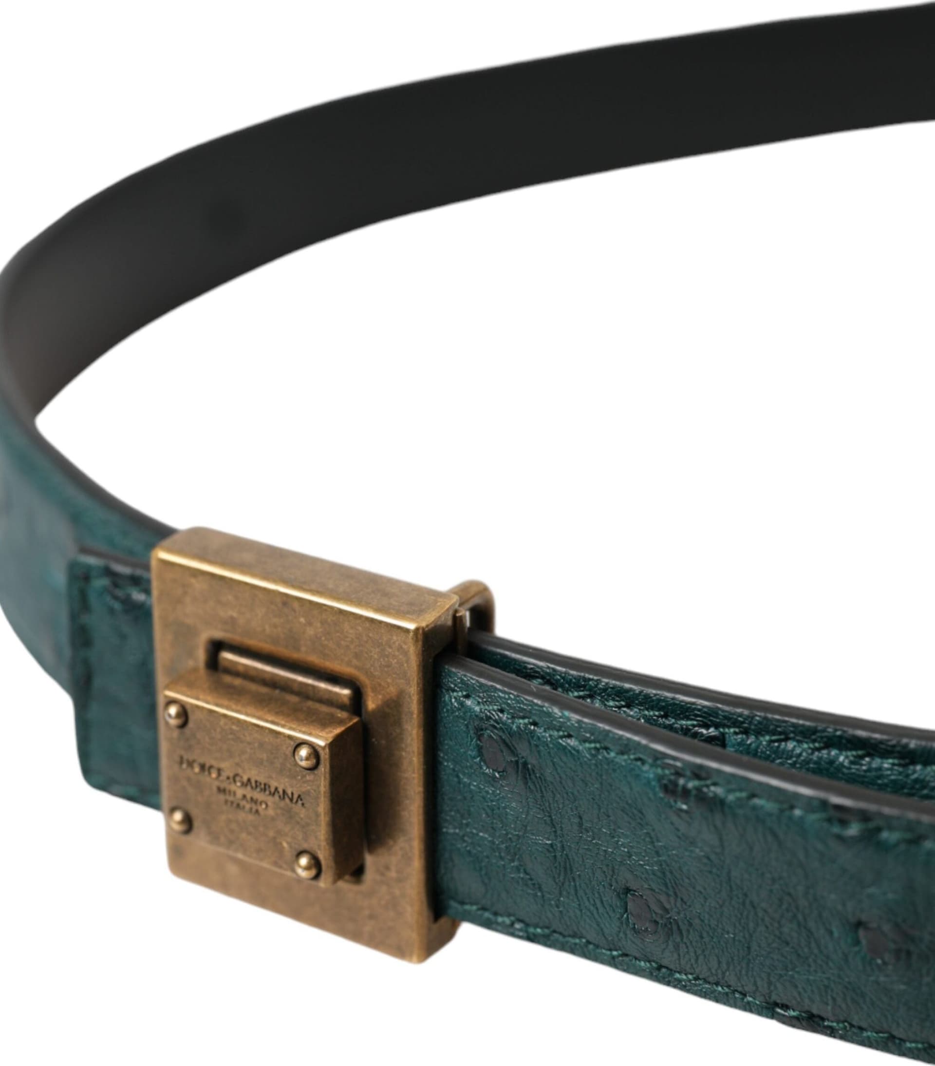 Dolce & Gabbana Dark Green Leather Square Metal Buckle Belt - 4
