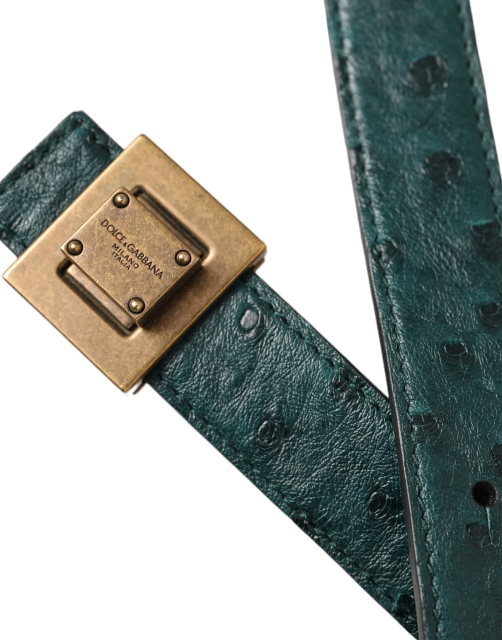 Dolce & Gabbana Dark Green Leather Square Metal Buckle Belt - 5