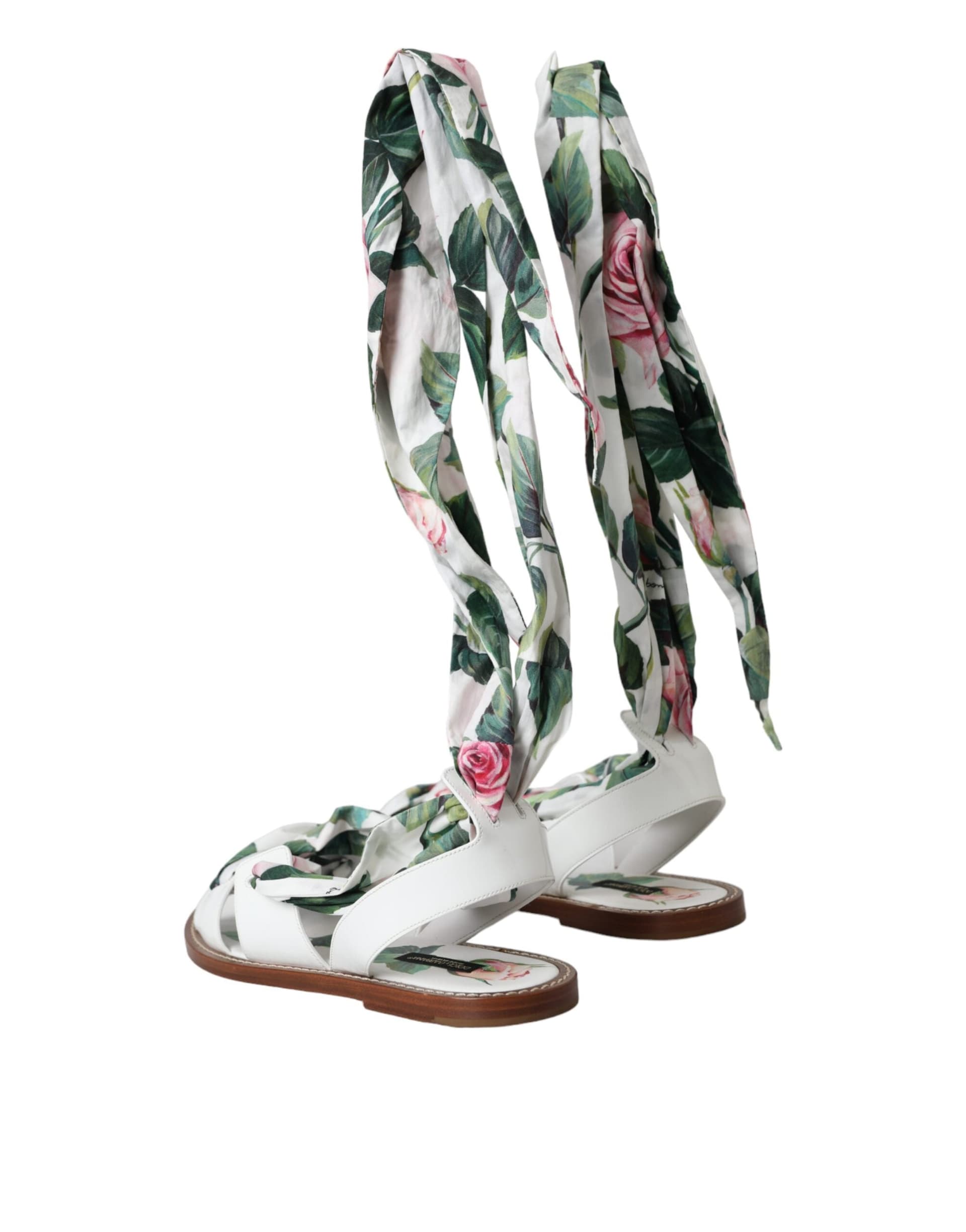 Dolce & Gabbana Multicolor Floral Print Ankle Wrap Sandals Shoes - 3