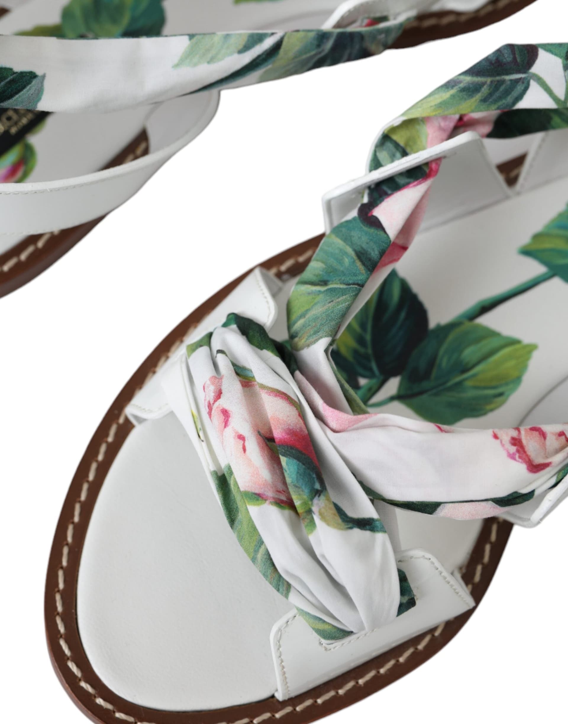 Dolce & Gabbana Multicolor Floral Print Ankle Wrap Sandals Shoes - 7